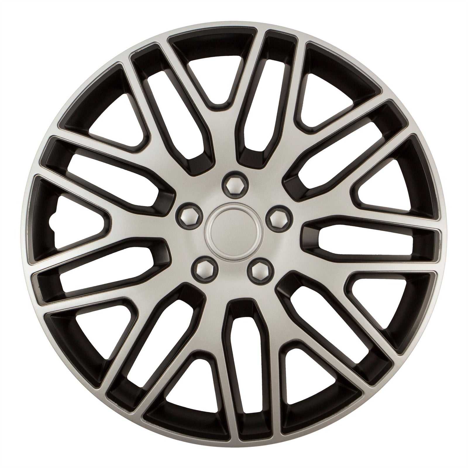 Dakar Silver/Black 15" Alloy Look Multi-Spoke Wheel Trims Hub Caps Covers
