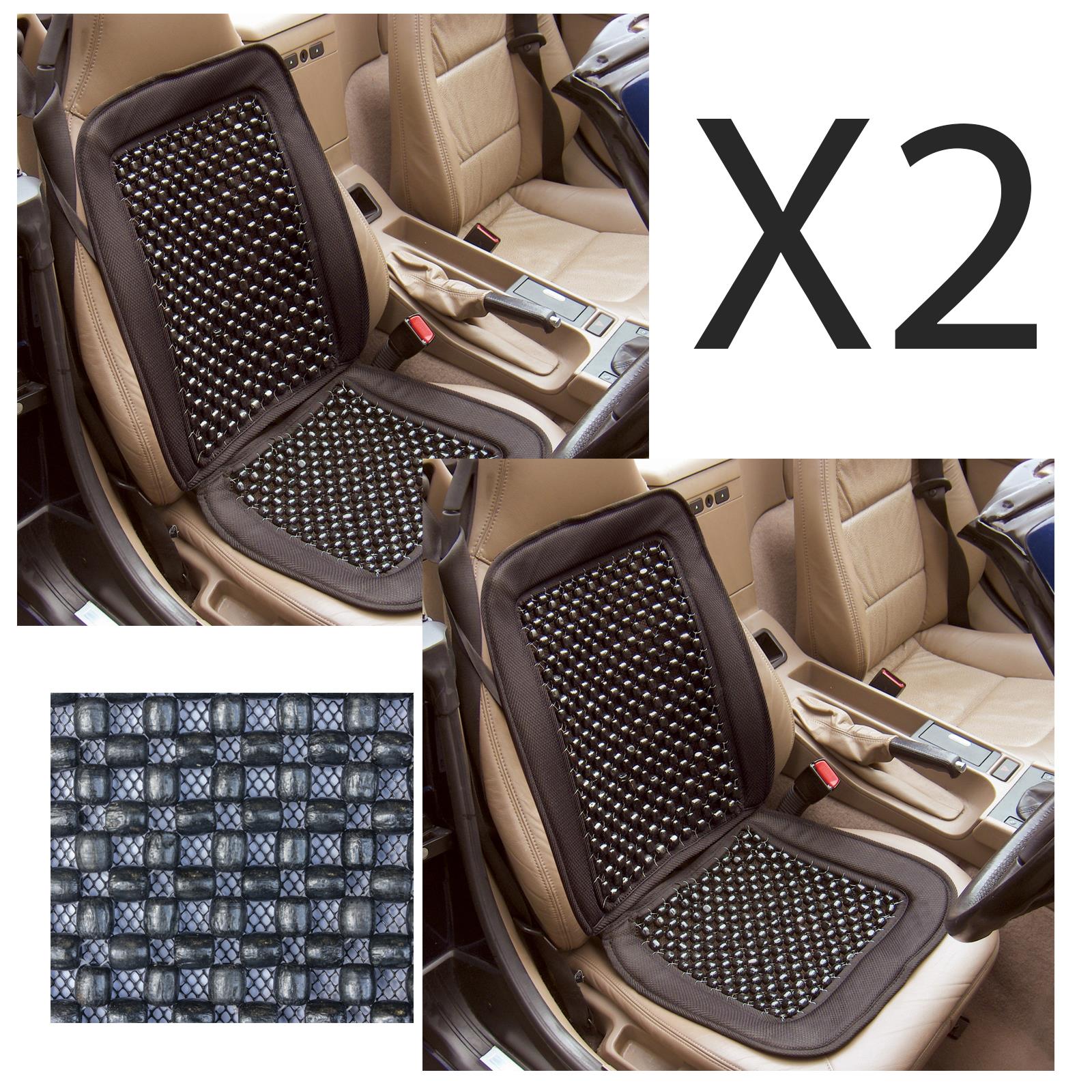 2x Car, Van & Lorry Massage Back Black Wooden Bead Beaded Seat Cover Cushion