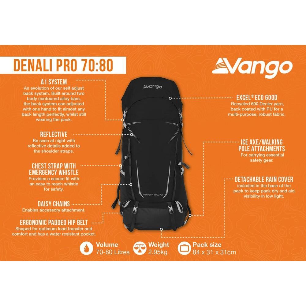 Vango Denali Pro 70:80 70:80 Black Rucksack Backpack