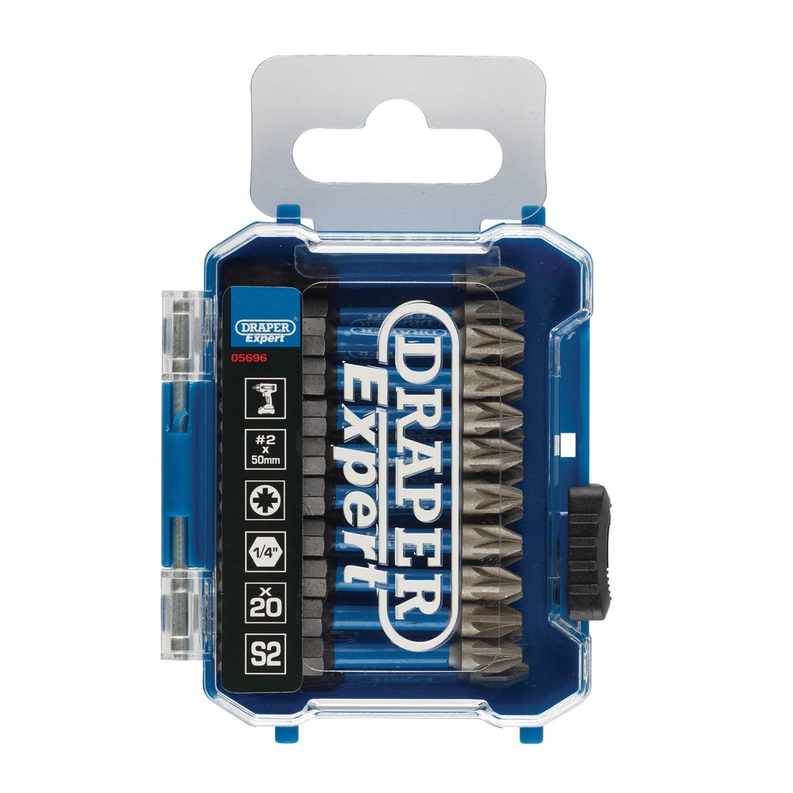 Draper Expert PZ-Type Impact Screwdriver Bits, No.2 x 50mm, 1/4" Hex (Pack of 20