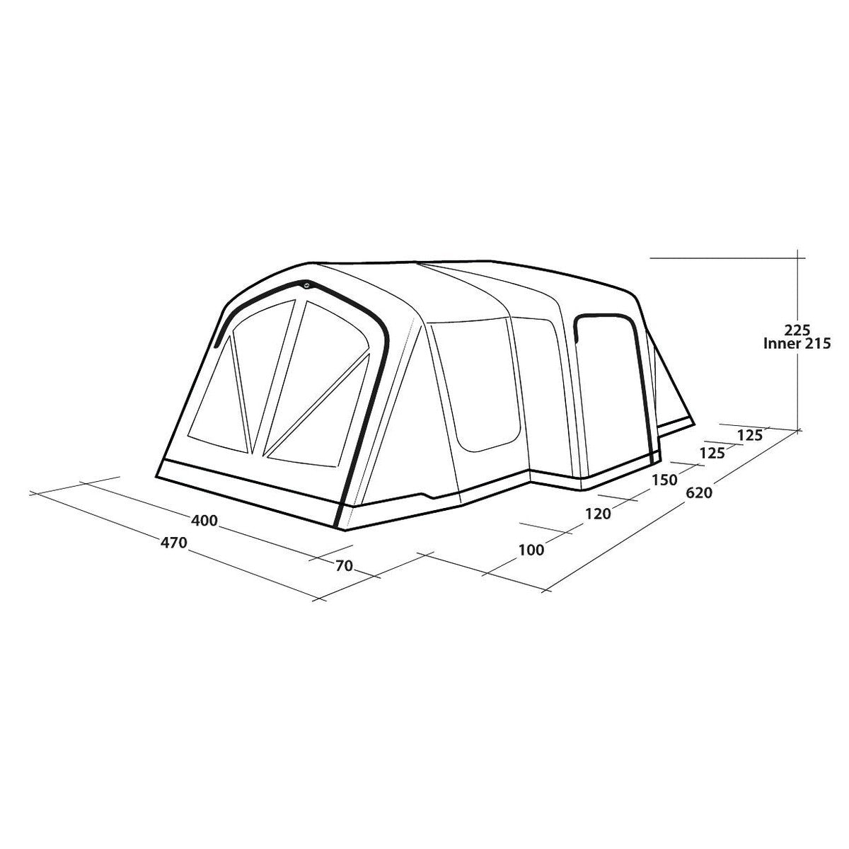 Outwell Montana 6 Air 6 Berth Four Room Tunnel Tent