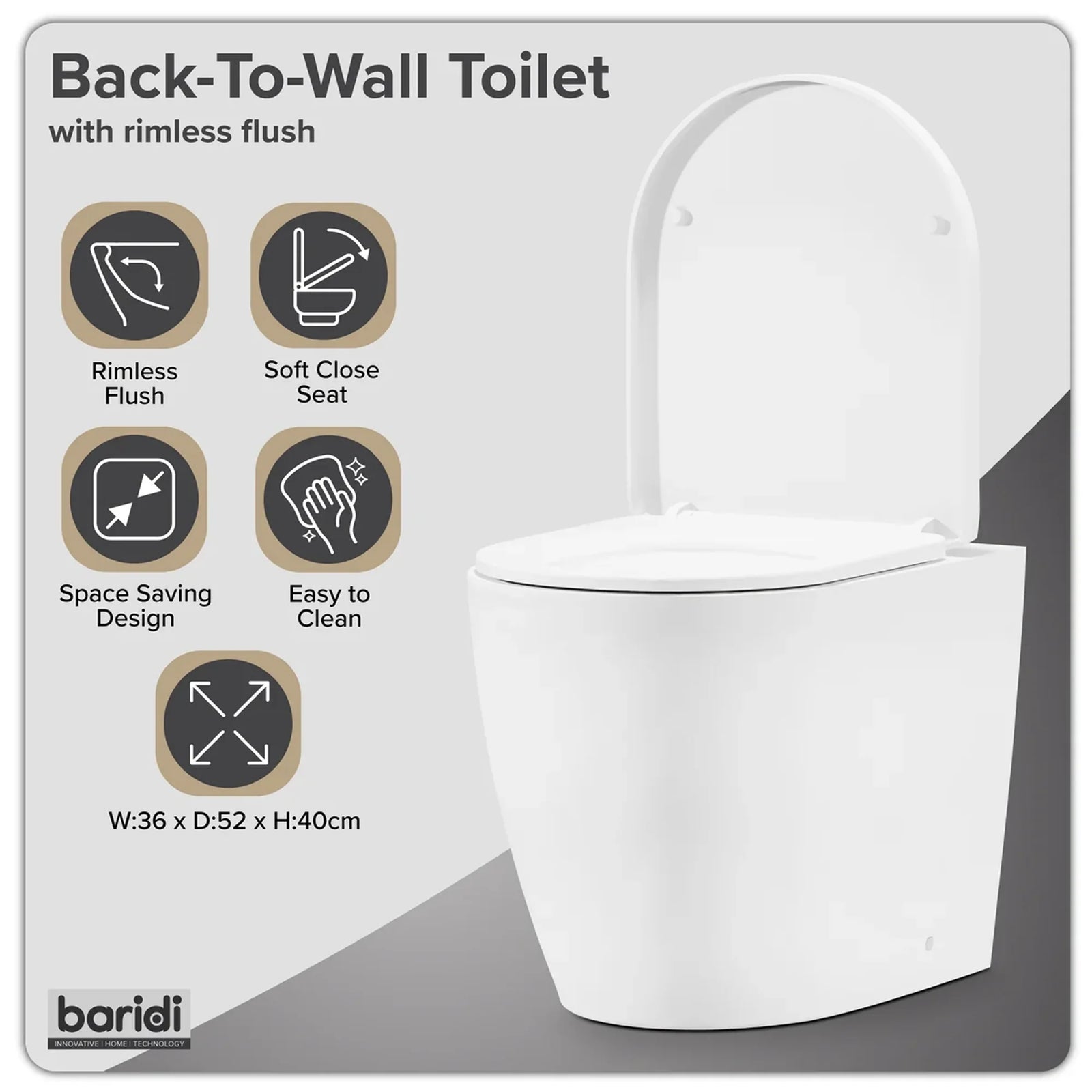 Baridi Back-to-Wall Toilet DH334 with Soft Close Seat