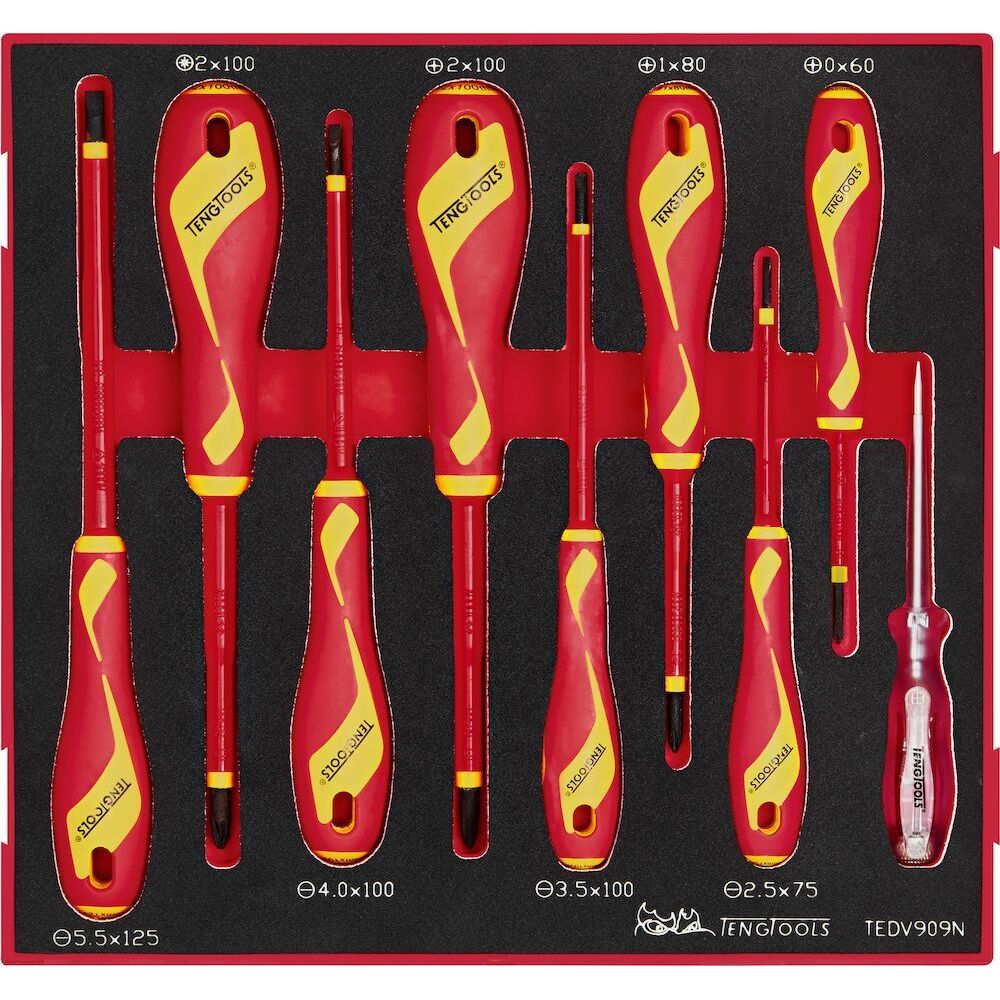 Teng Tools Insulated Screwdriver Set Mixed FOAM2 9 Pieces