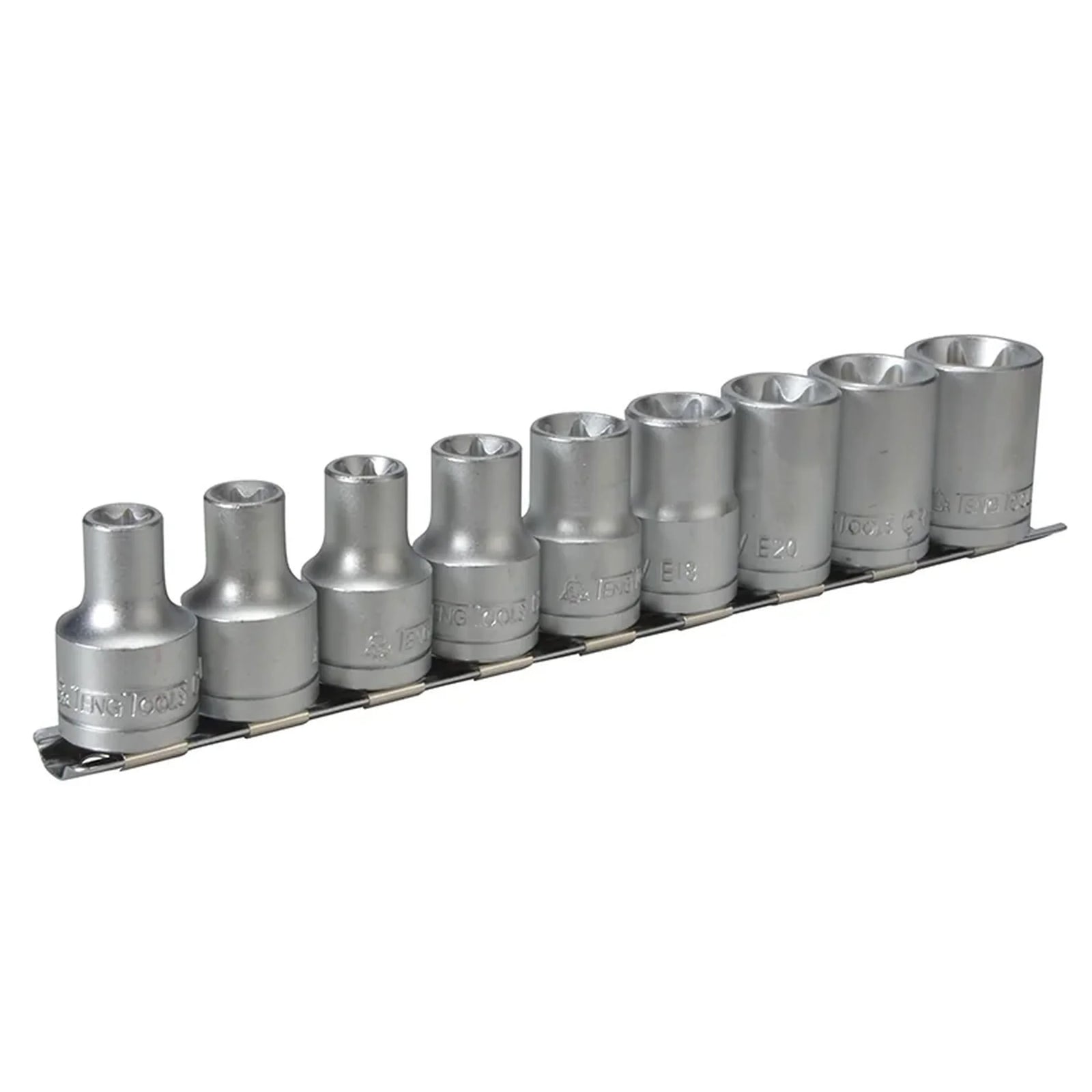 Teng 1/2in Drive M1210 External TORX Socket Clip Rail Set, 9 Piece - M1210