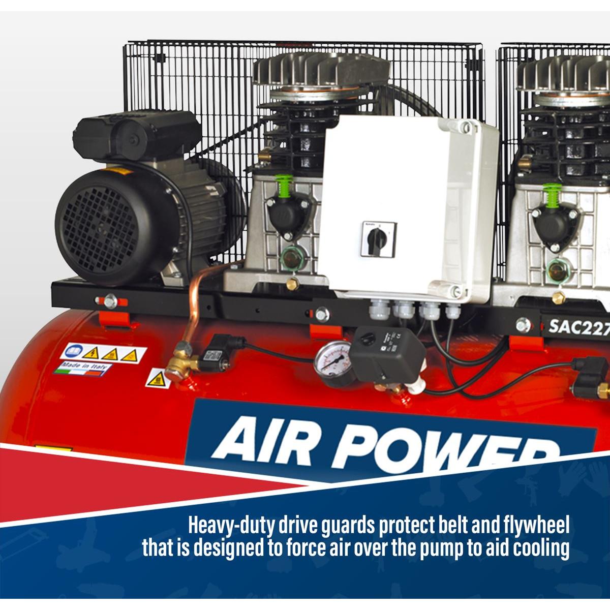 Sealey 270L Belt Drive Air Compressor with Cast Cylinders 2 x 3hp SAC2276B