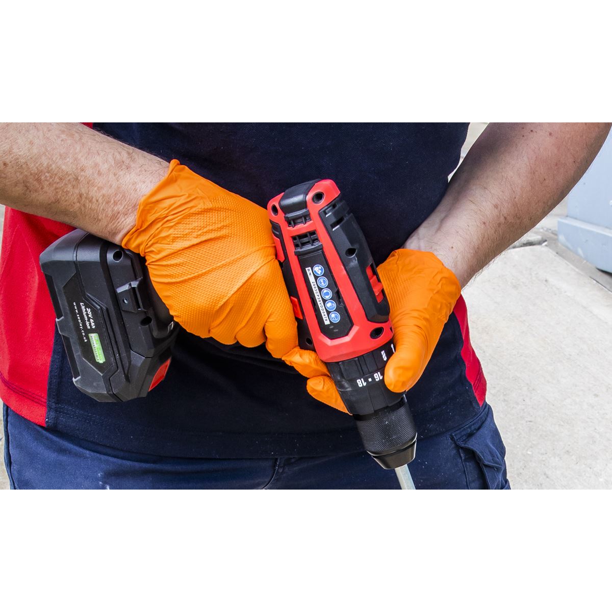 Sealey Orange Diamond Grip Extra-Thick Nitrile Powder-Free Gloves X-Large Pack o