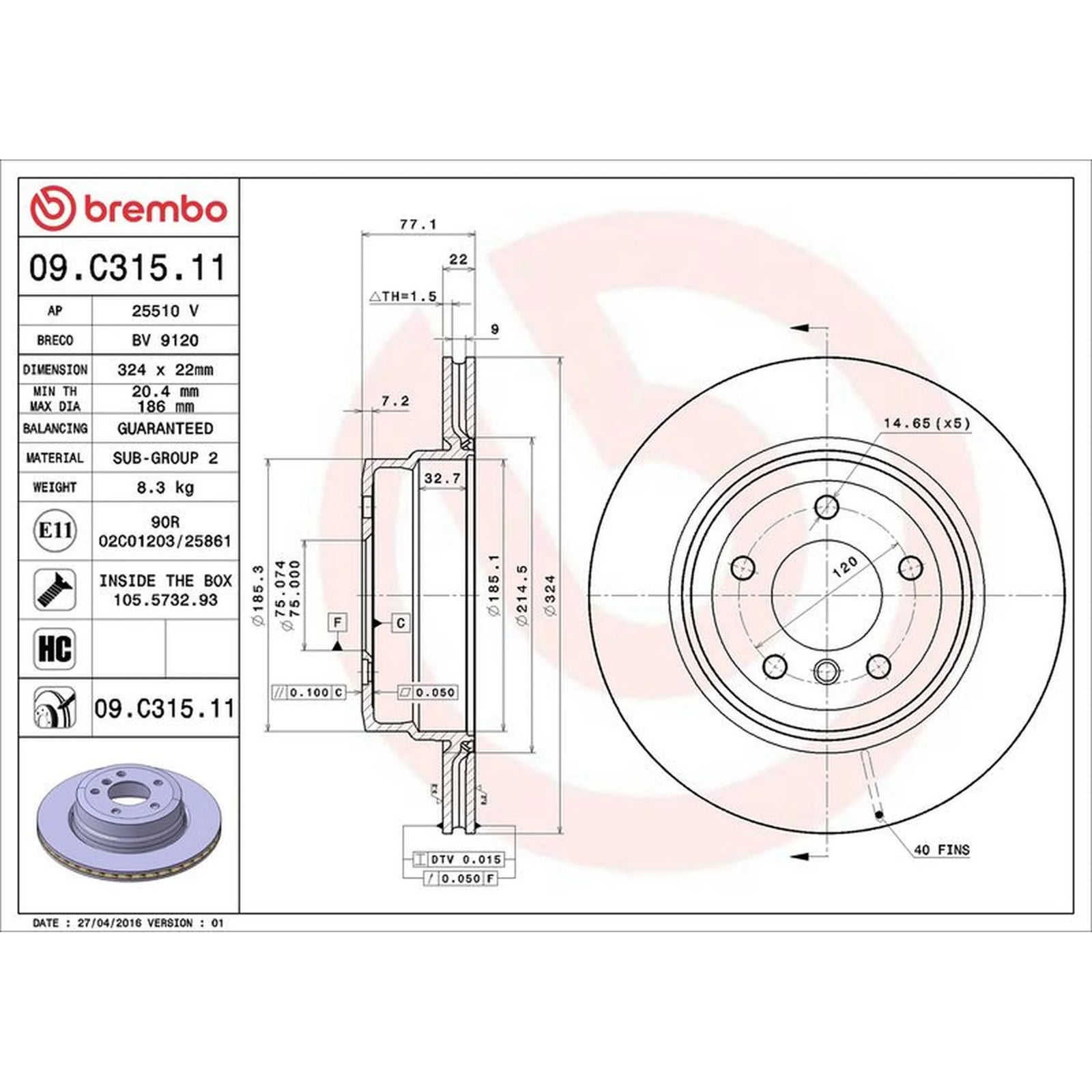 Brembo 2 x Internally Vented Brake Discs fits BMW 1 2007-2013