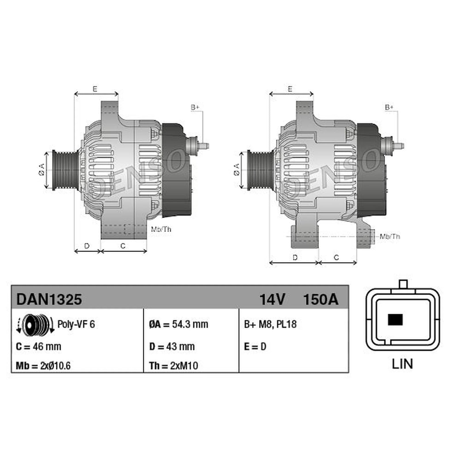 Denso Car Alternator 12V DAN1325