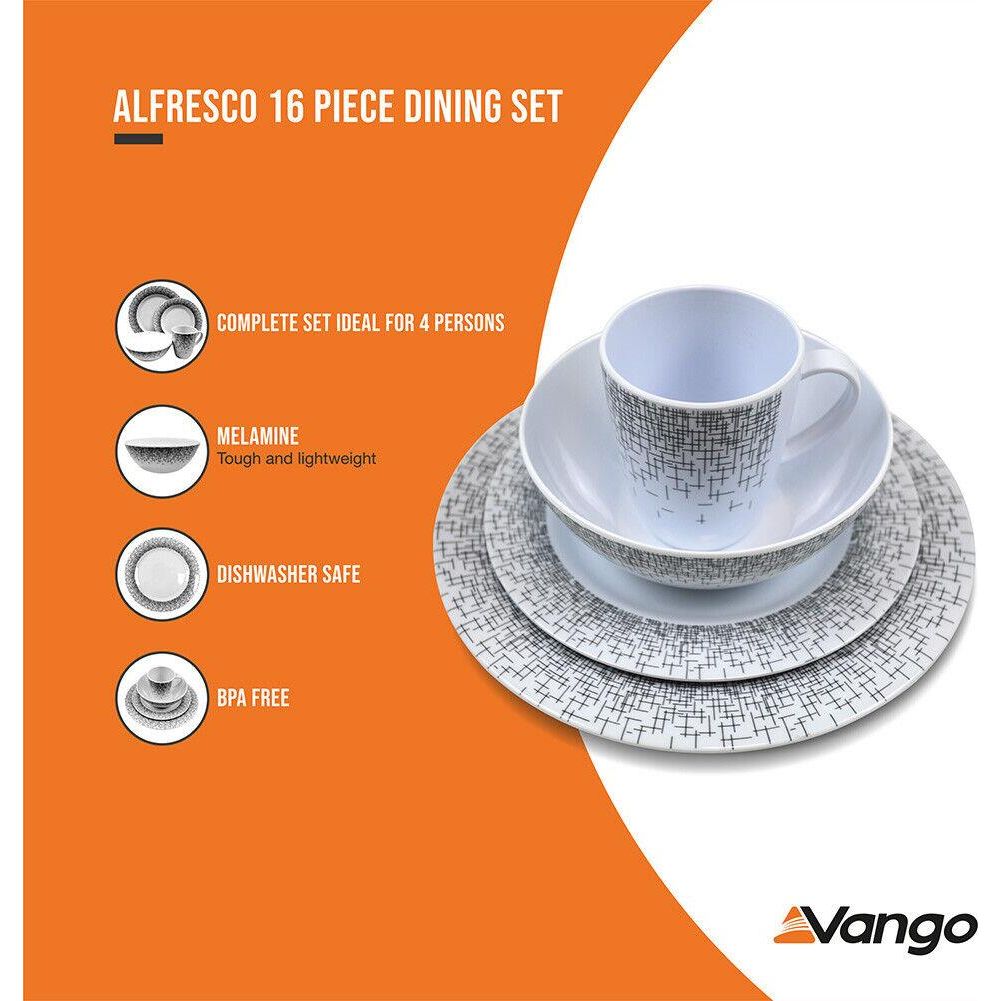 Vango Lightweight 16 Piece Alfresco Melamine Dinner Tableware Set