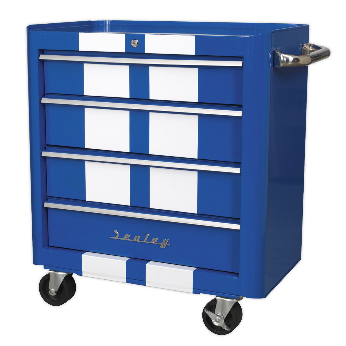 Sealey Rollcab 4 Drawer Retro Style Blue with White Stripes AP28204BWS