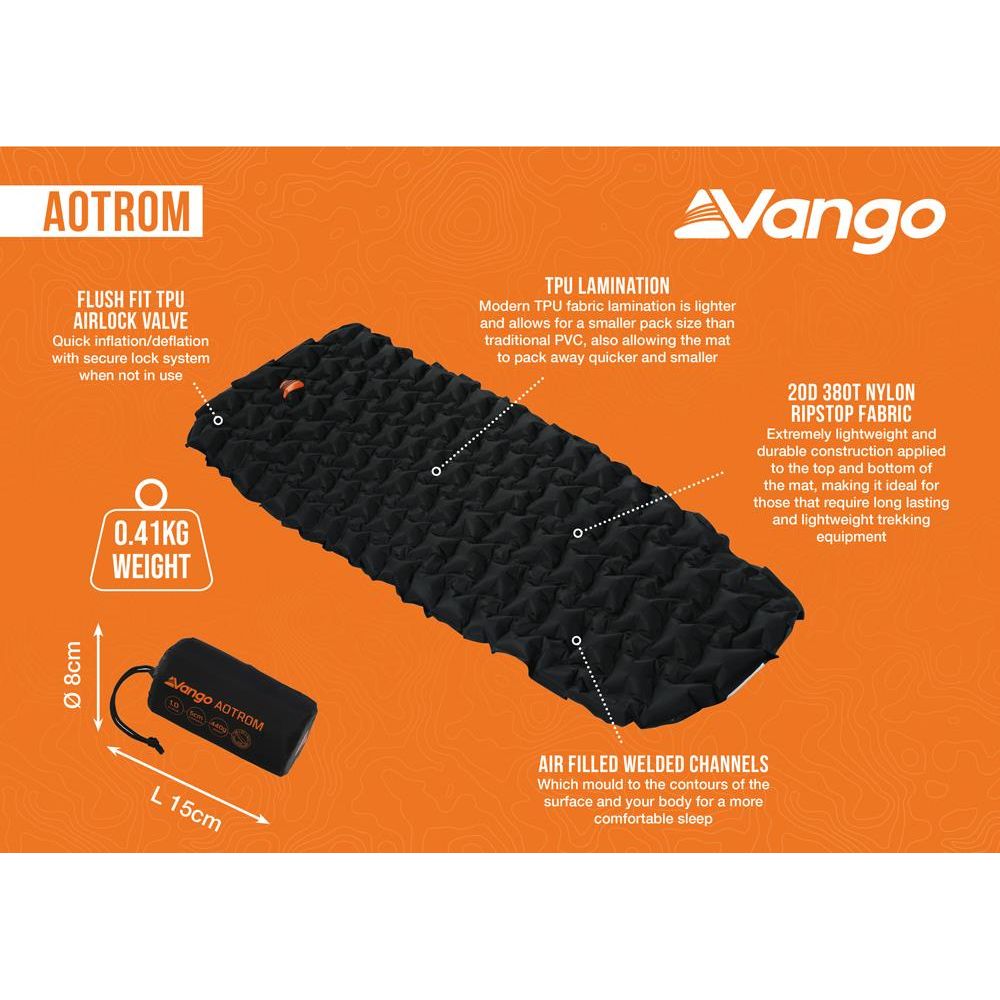 Vango Aotrom Inflatable Sleeping Mat Lightweight Camping Self Inflating