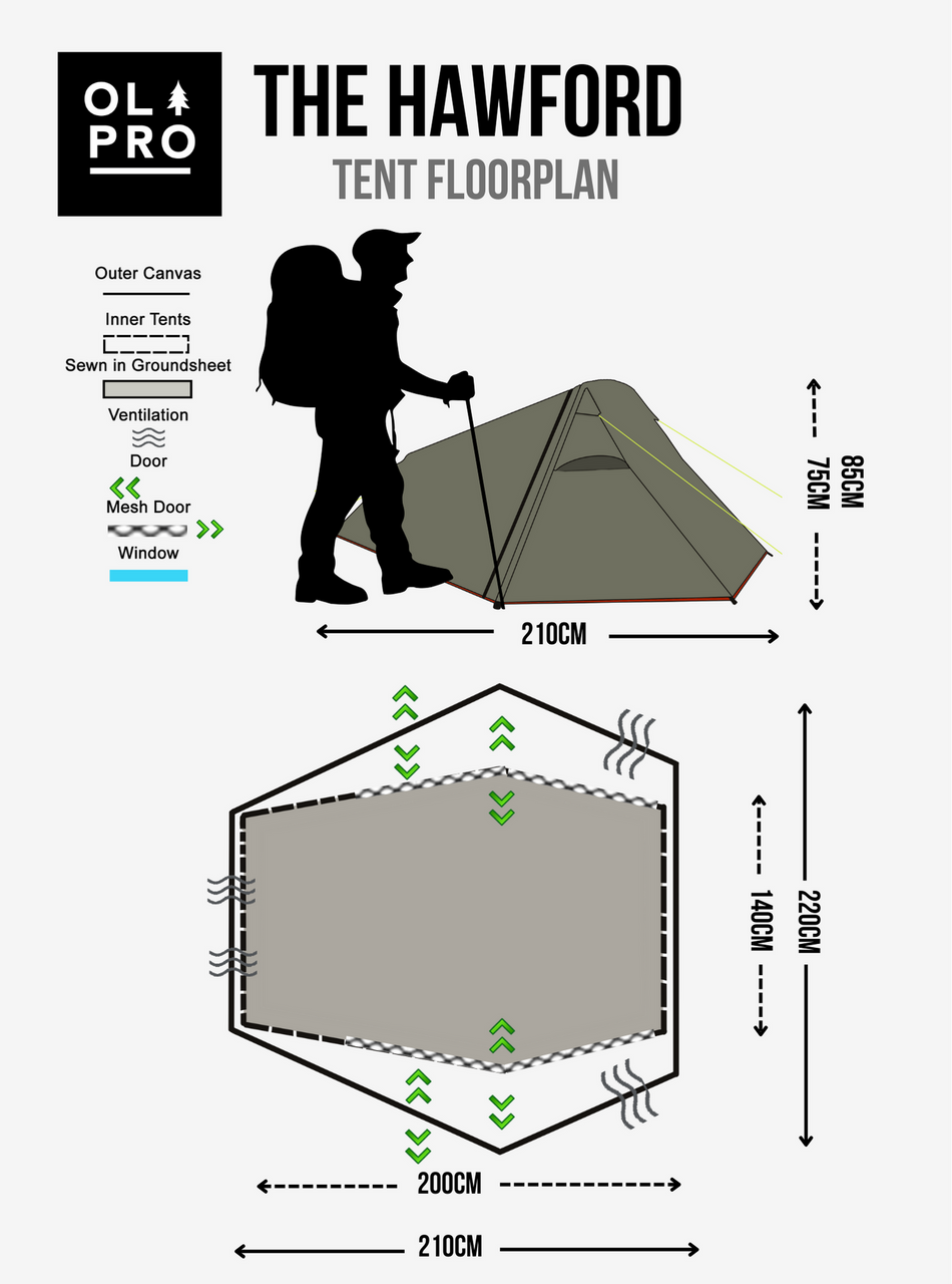 Olpro Hawford Lightweight Poled 2 Person Tent
