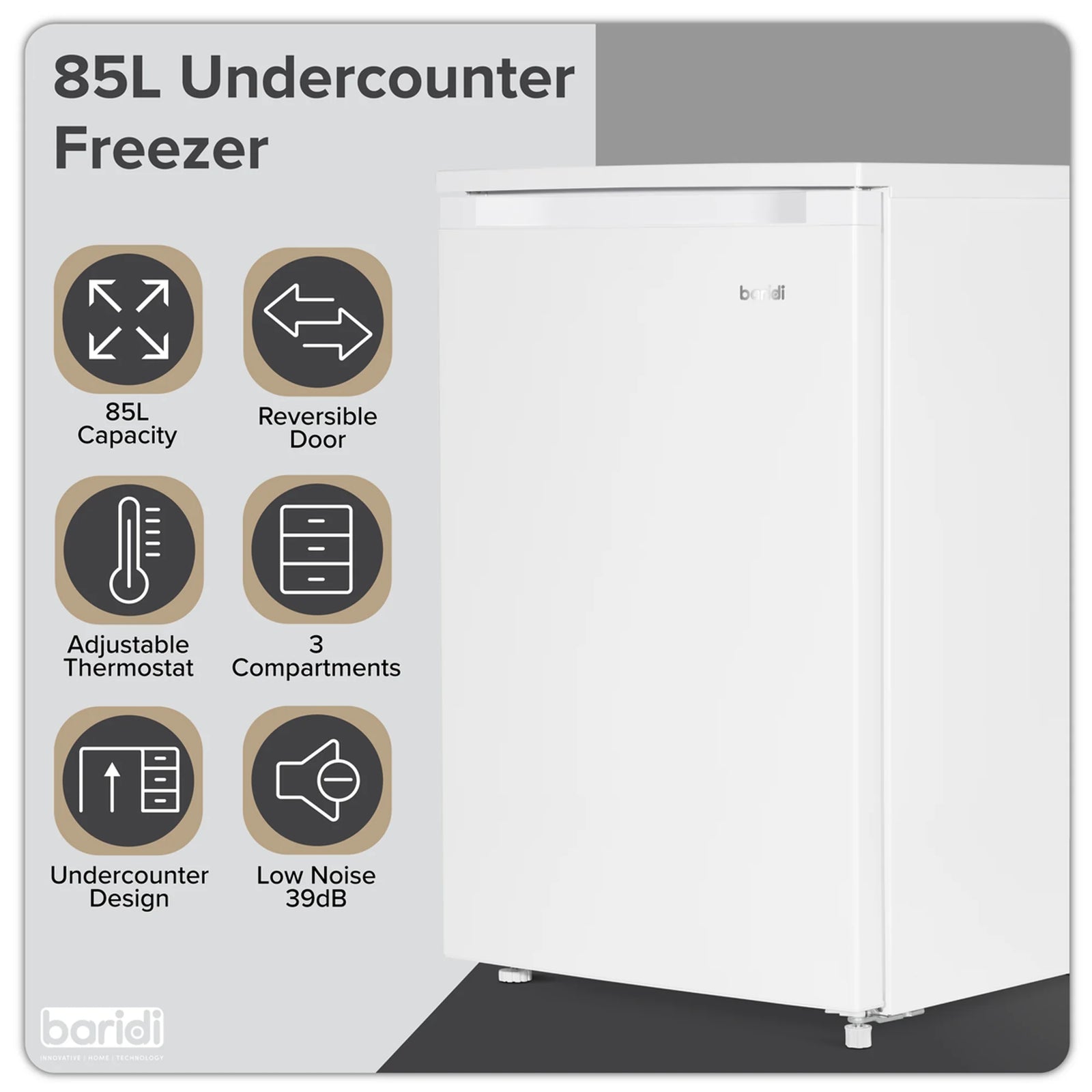 Baridi Undercounter Freezer DH250 85L - White