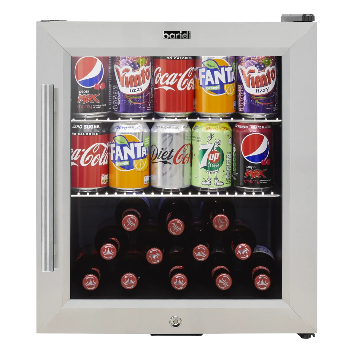 Baridi 50L Tabletop Drinks Fridge Mini Beer Cooler Glass Door Stainless Steel