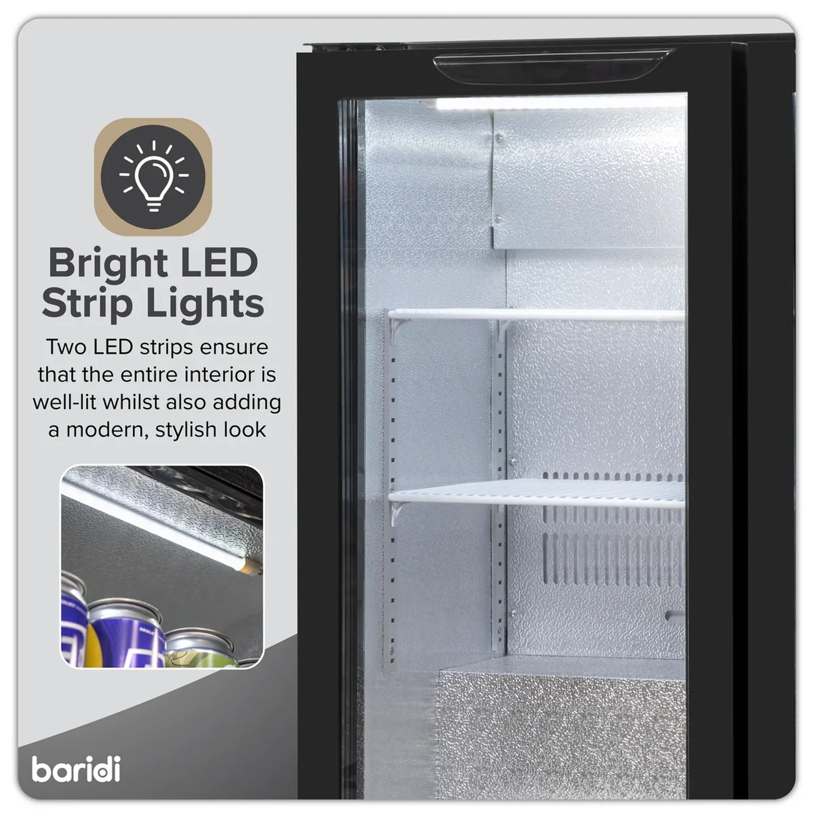 Baridi Back Bar Drinks Fridge DH272 190L Capacity - Black