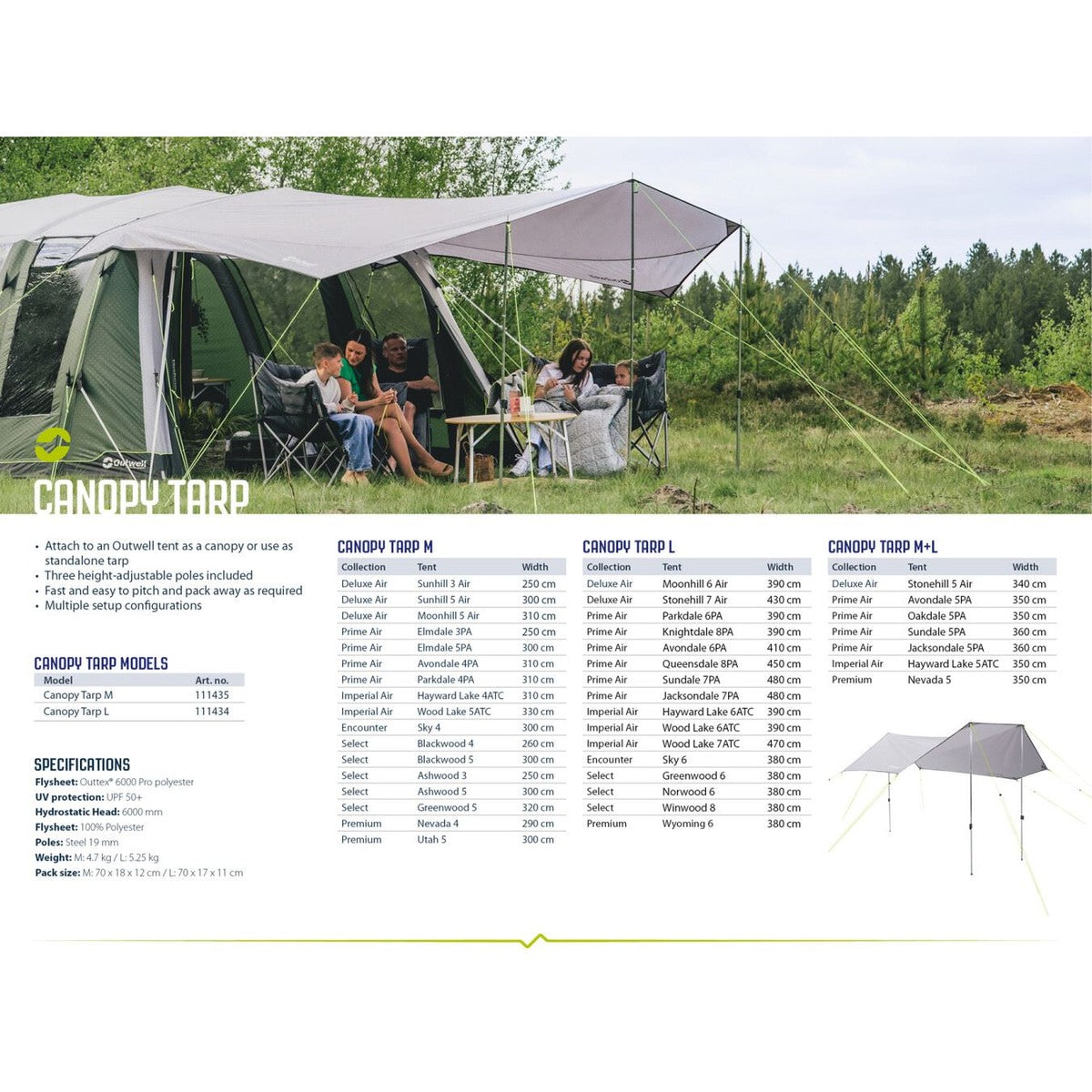 Outwell Canopy Tarp Shelter Free Standing / Porch Medium
