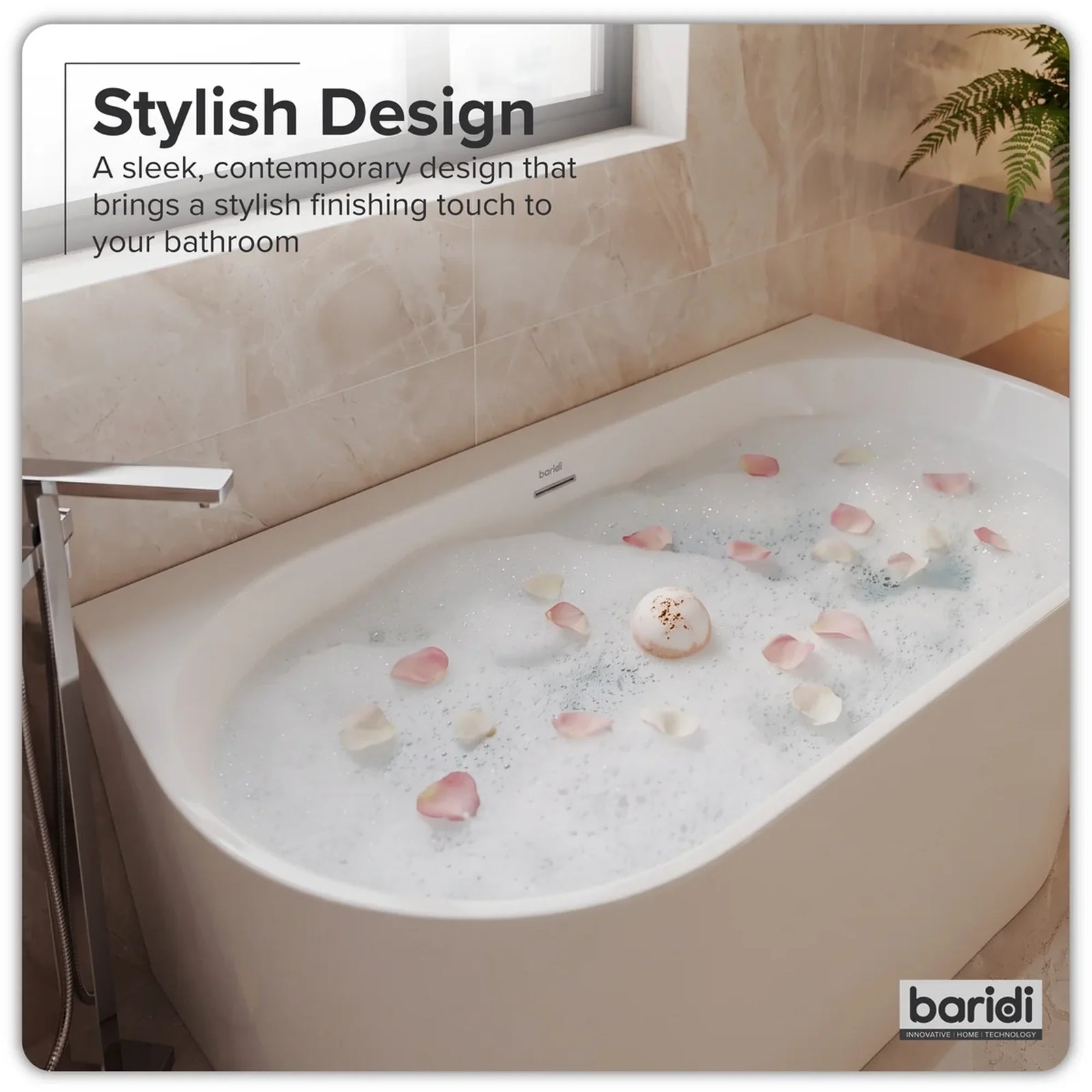 Baridi Back-to-Wall Slim Rim Bath 150cm - Gloss White