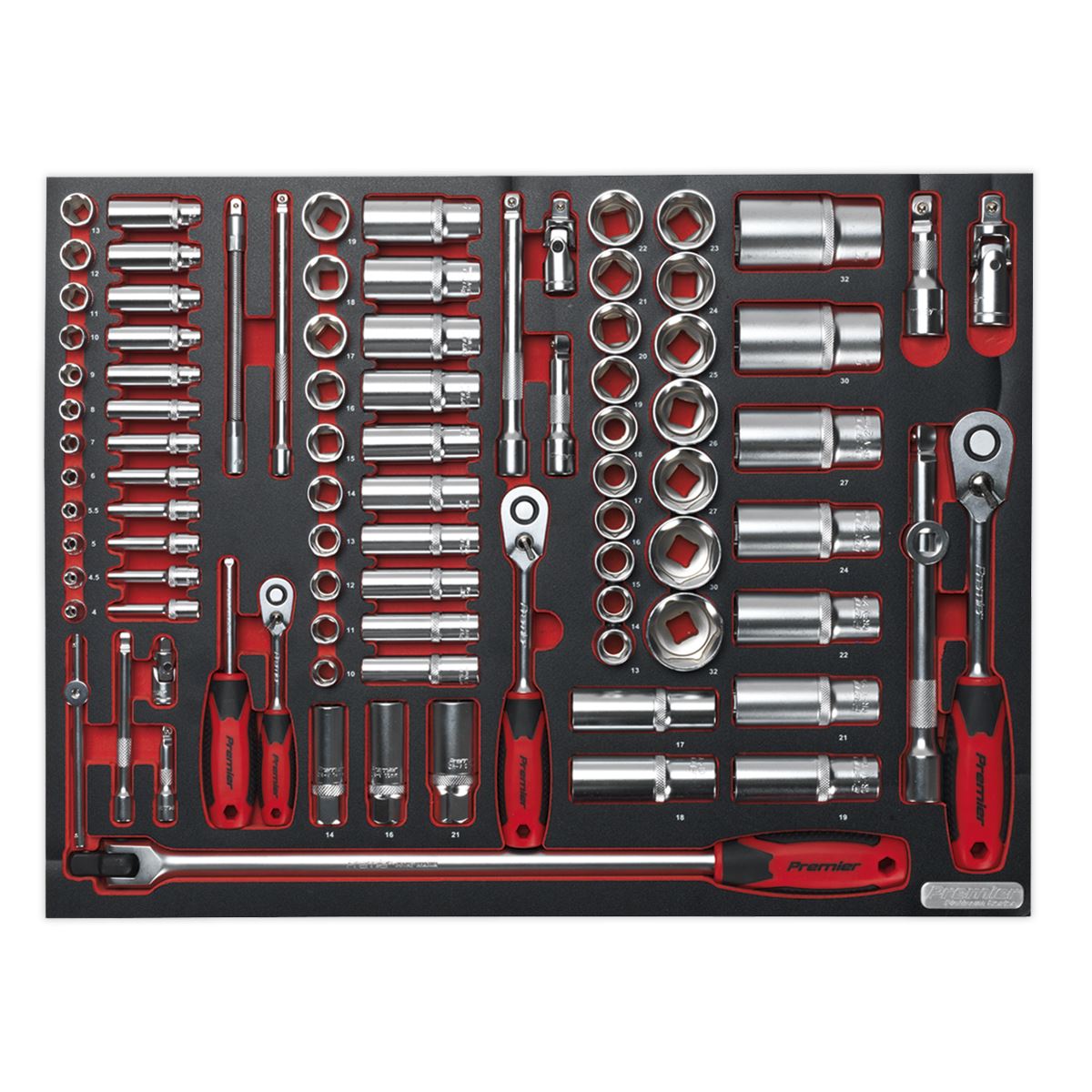 Sealey Tool Tray with Socket Set 91pc 1/4" 3/8" & 1/2"Sq Drive TBTP02