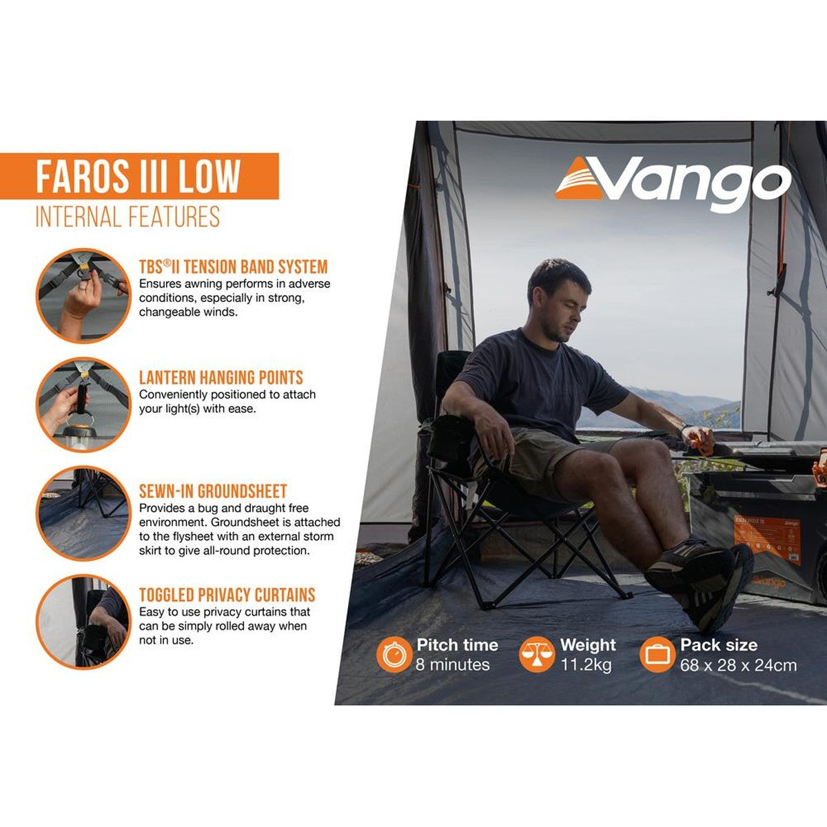 Vango Faros III Low Smoke  Drive Away Campervan Awning (180-210)