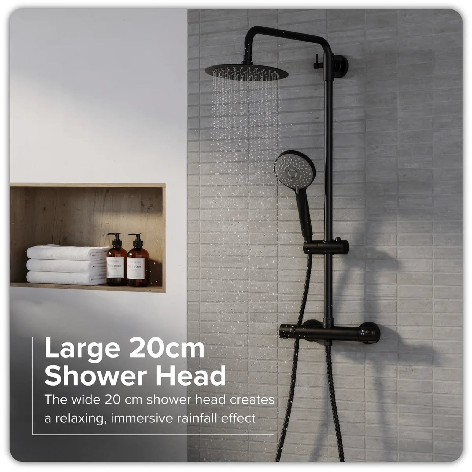 Baridi Thermostatic Shower Mixer Set 20cm Round Head Adjustable Rail