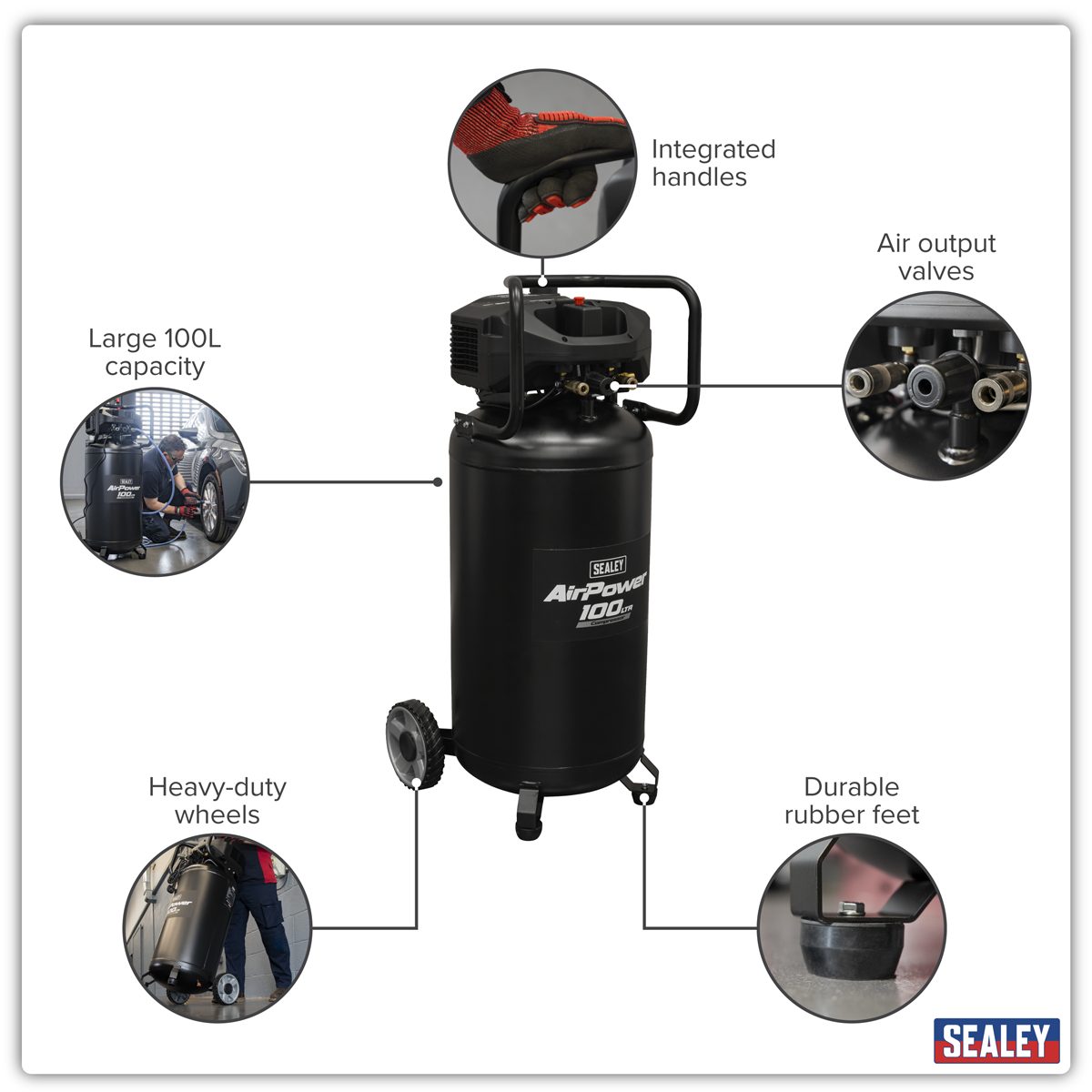 Sealey 100L Oil Free Belt Drive Vertical Compressor 2.5hp