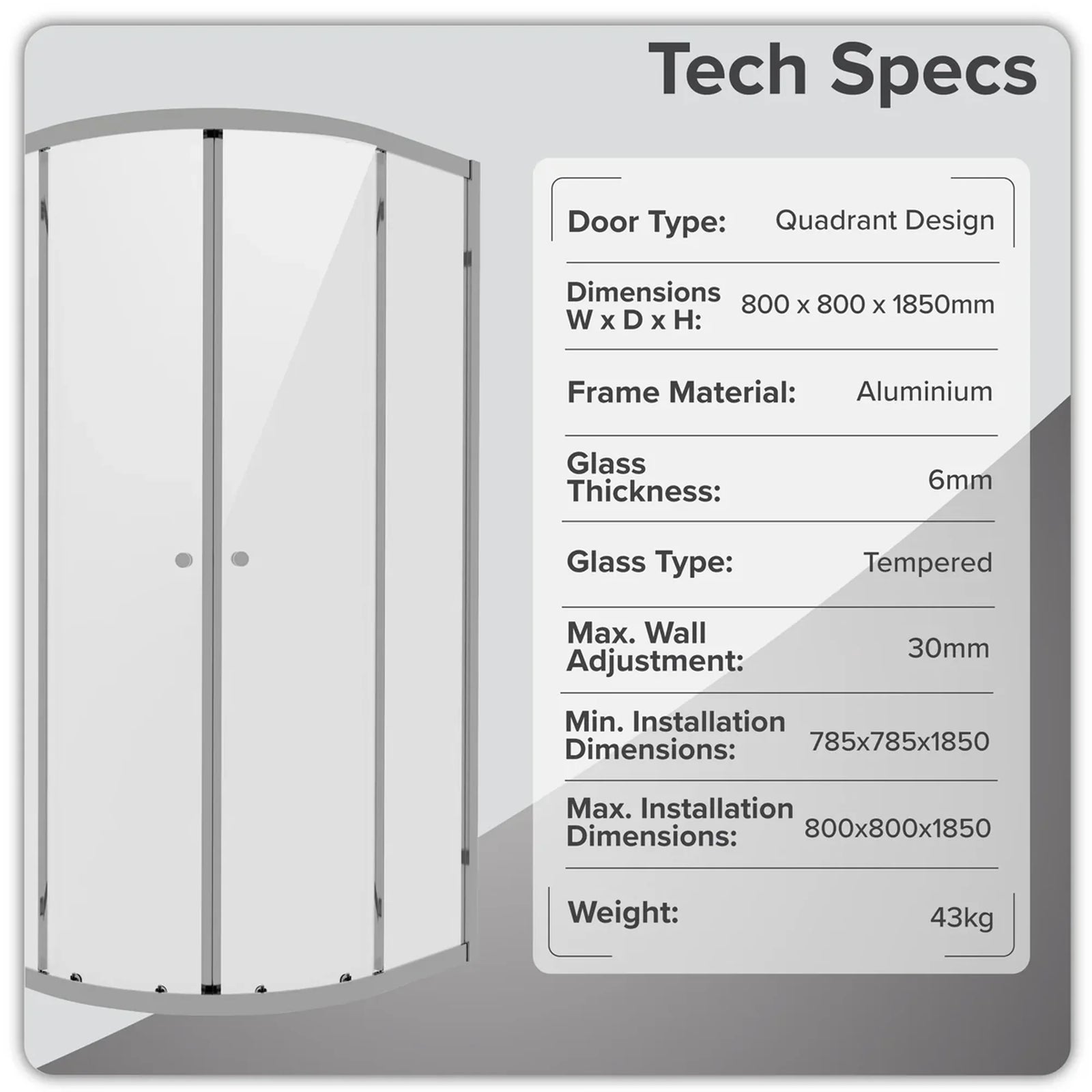 Baridi Quadrant Shower Enclosure 800x800mm with 6mm Tempered Glass