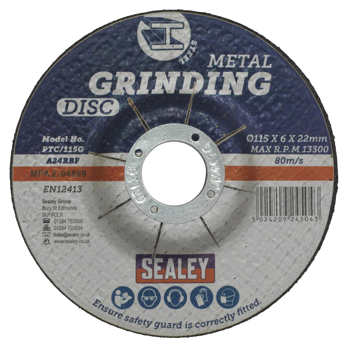 Sealey Grinding Disc115 x 6mm22mm Bore Pack of 12 PTC115G12