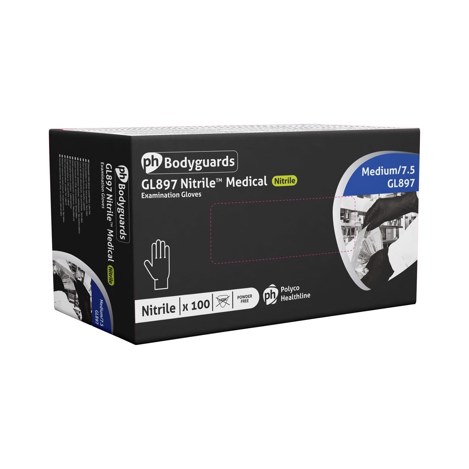 Bodyguards Powder Free Black Nitrile Disposable Gloves Large Box of 100 Tattoo
