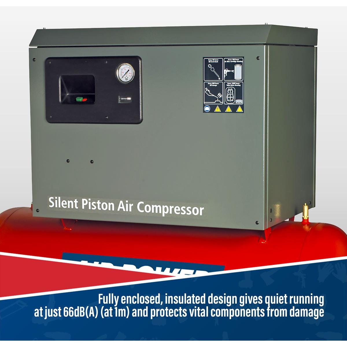 270L Low Noise Belt Drive Air Compressor with Cast Cylinders 7.5hp 3ph 2-Stage