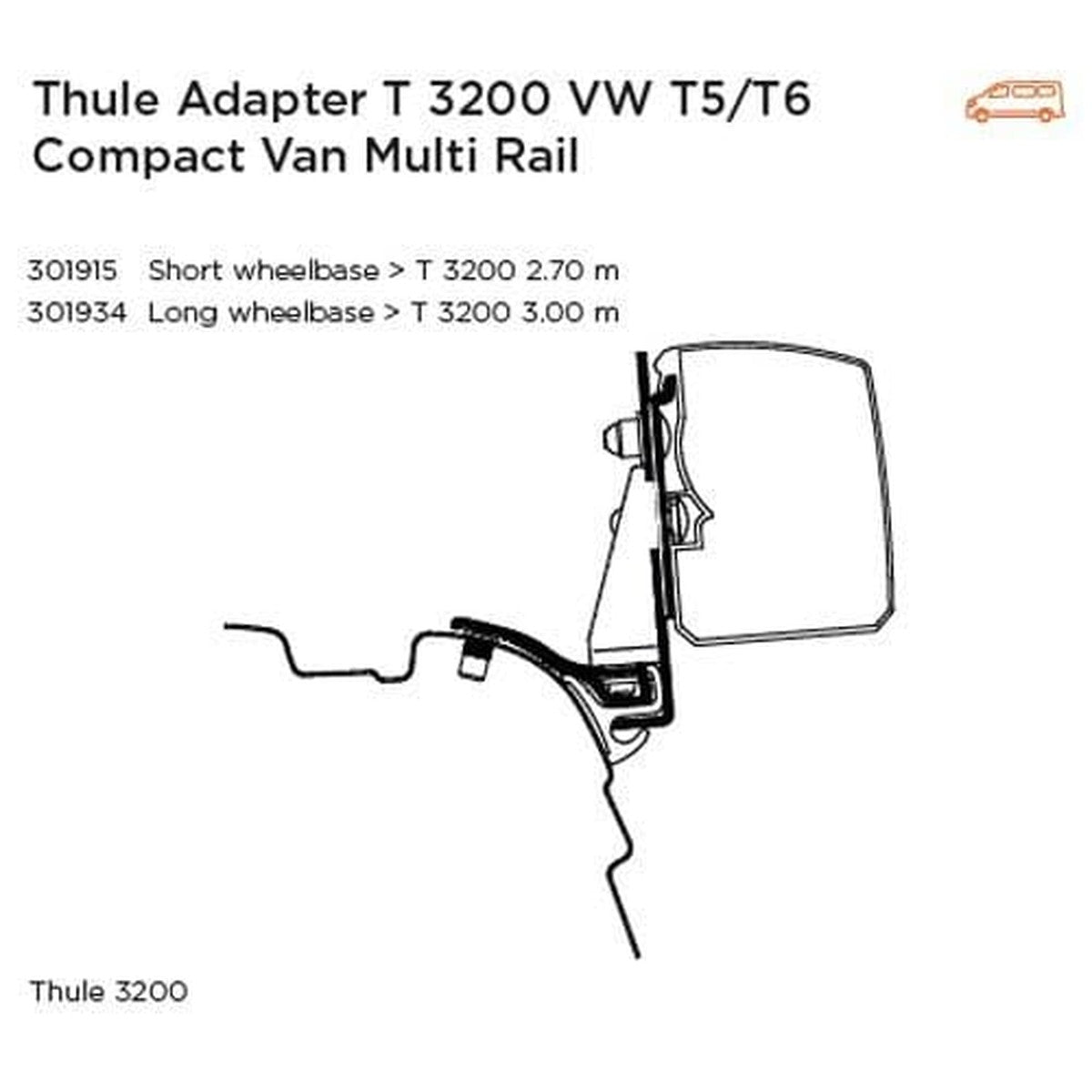 Thule Adapter T Omnistor 3200 Awning for VW T5/T6 Compact Van Reimo Multirail LWB (RHD)