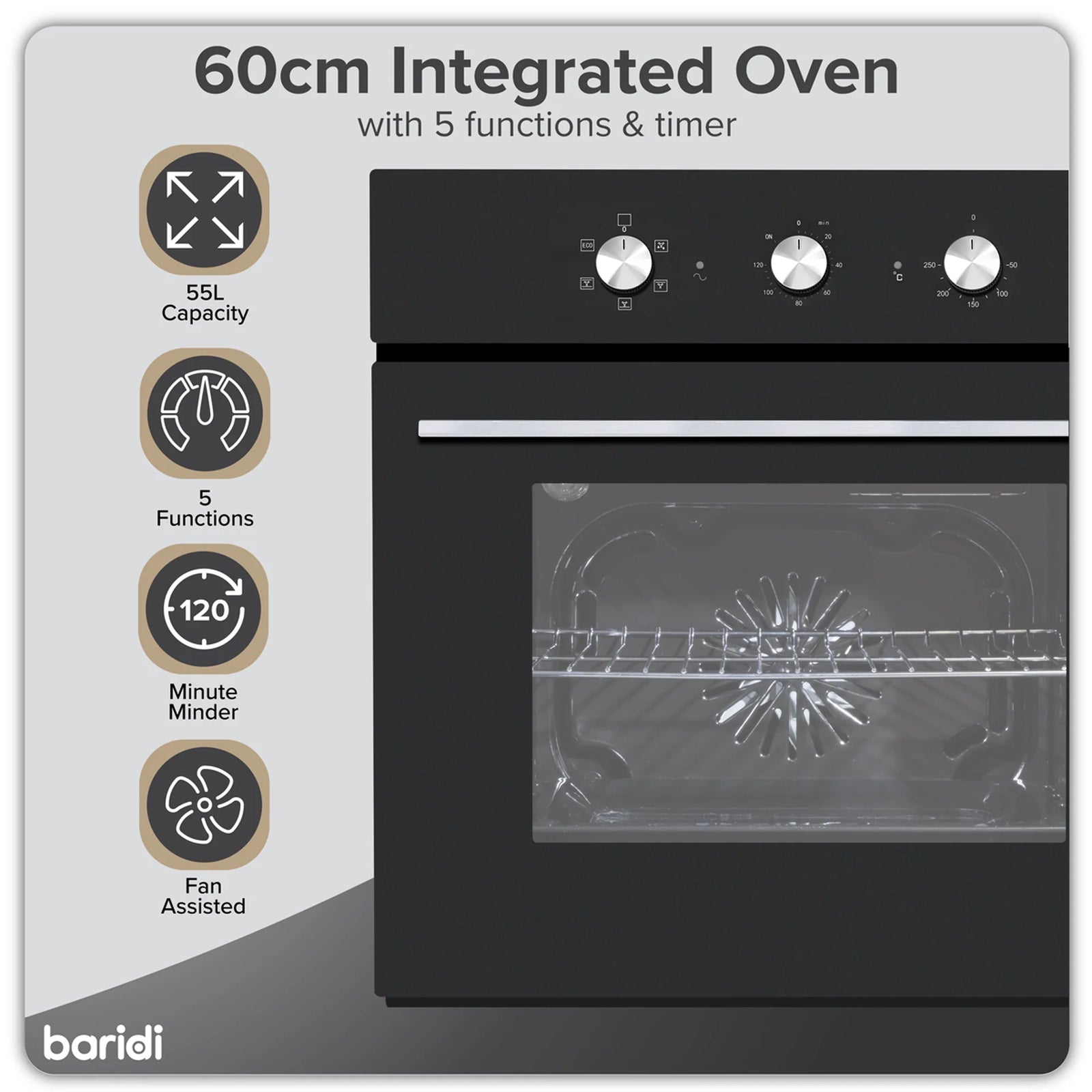Baridi Built-In Oven DH110 55L Capacity Fan Assisted - Black