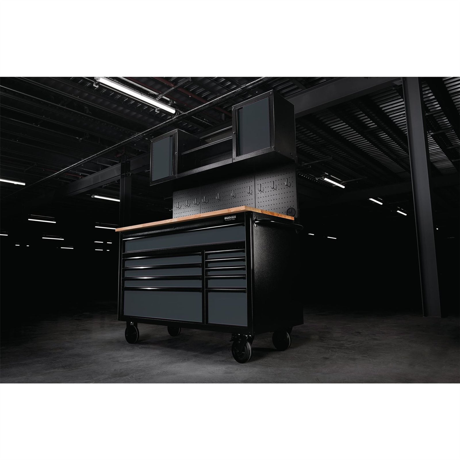 Draper BUNKER Roller Workstation with Workbench, 10 Drawer, 56", Grey