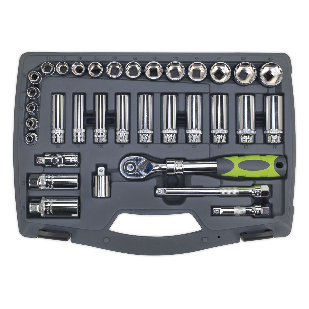 Sealey Socket Set 34pc 3/8"Sq Drive 6pt WallDrive® Metric