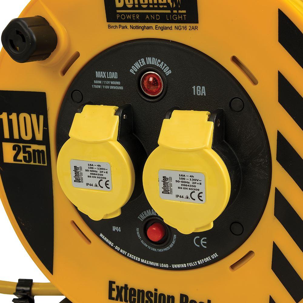 Defender Heavy Duty Industrial Cable Reel 25m 110V