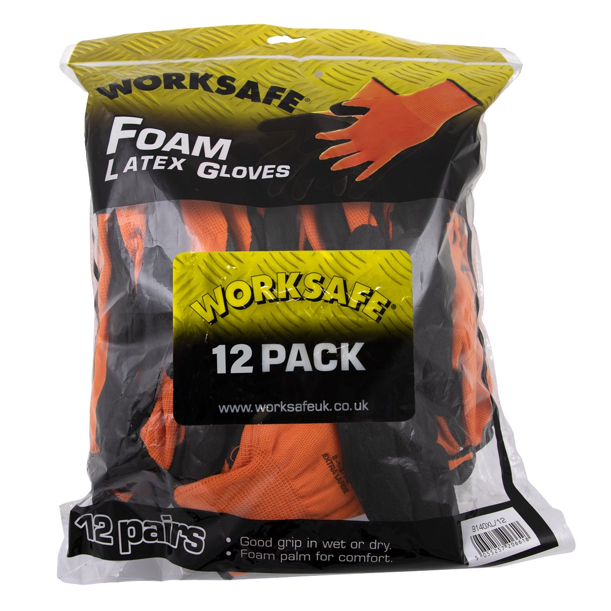 Worksafe Worksafe Foam Latex Gloves, X-Large - Pack of 12 Pairs 9140XL/12