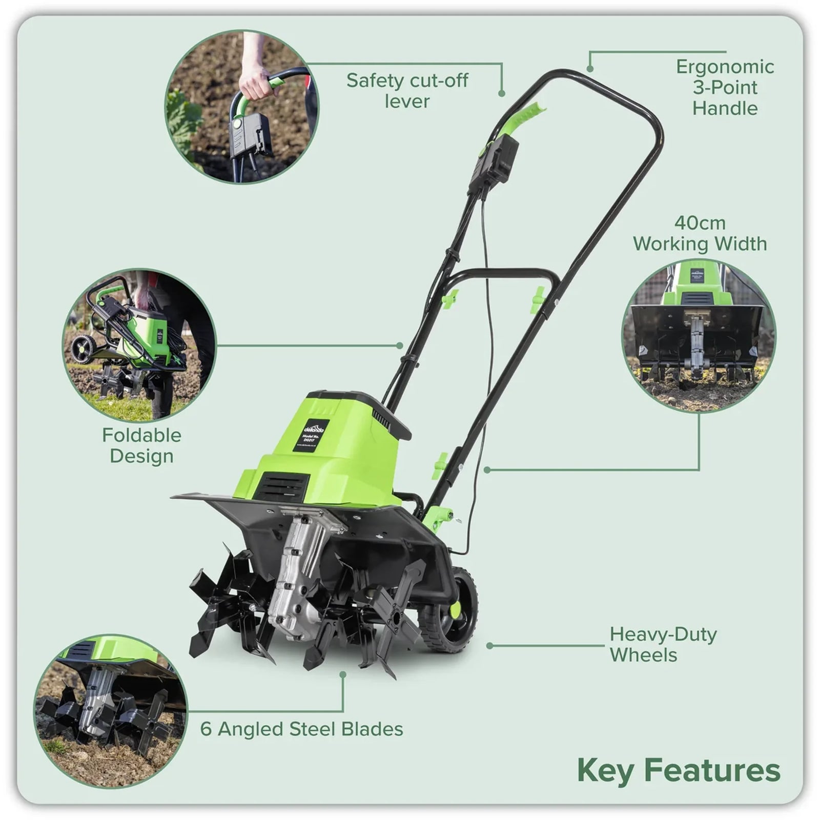 Dellonda Electric Tiller DG217 1500W 40cm Cutting Width