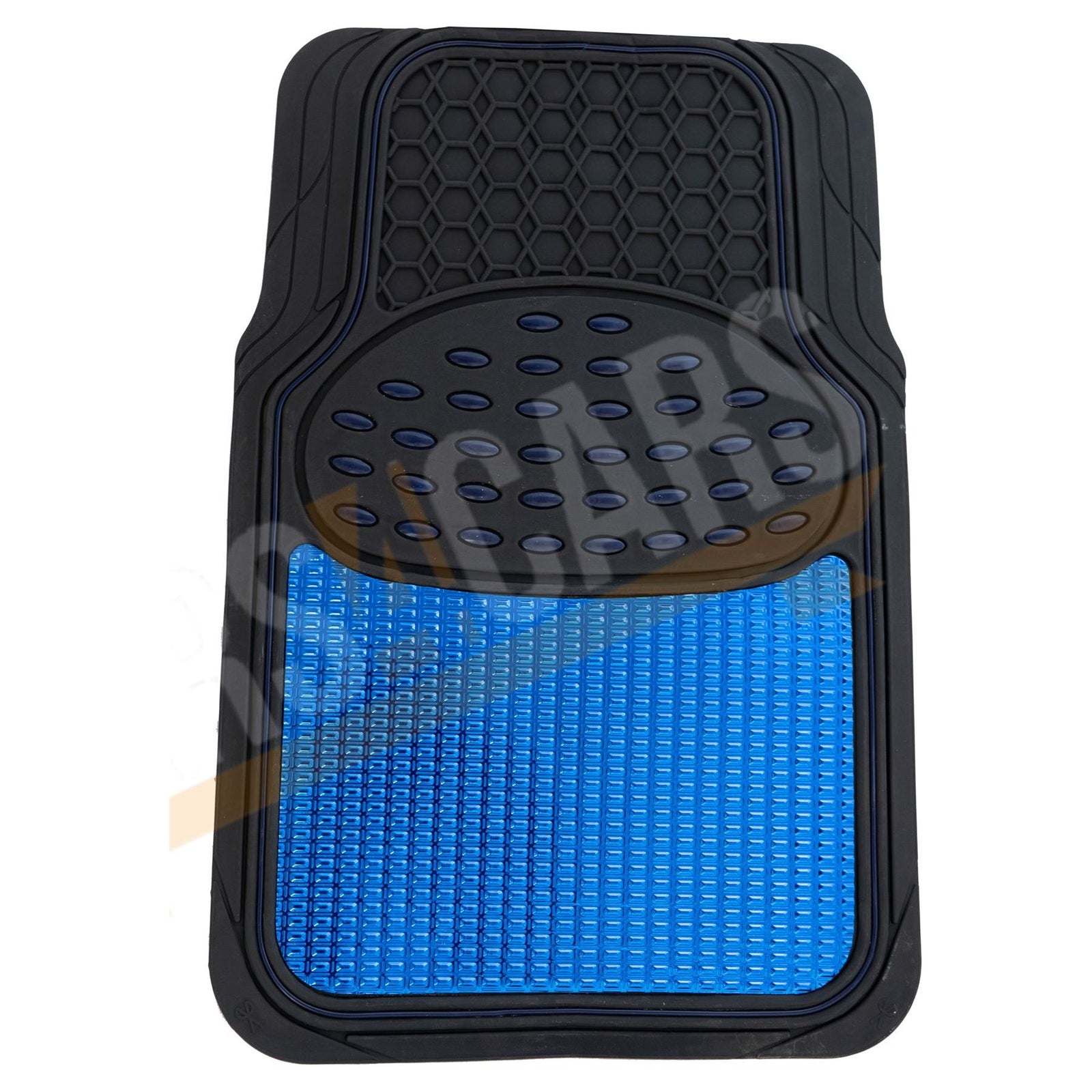 Shiney Blue Metallic Checker Style Car Heavy Duty Black Rubber Set of 4 Mats Set