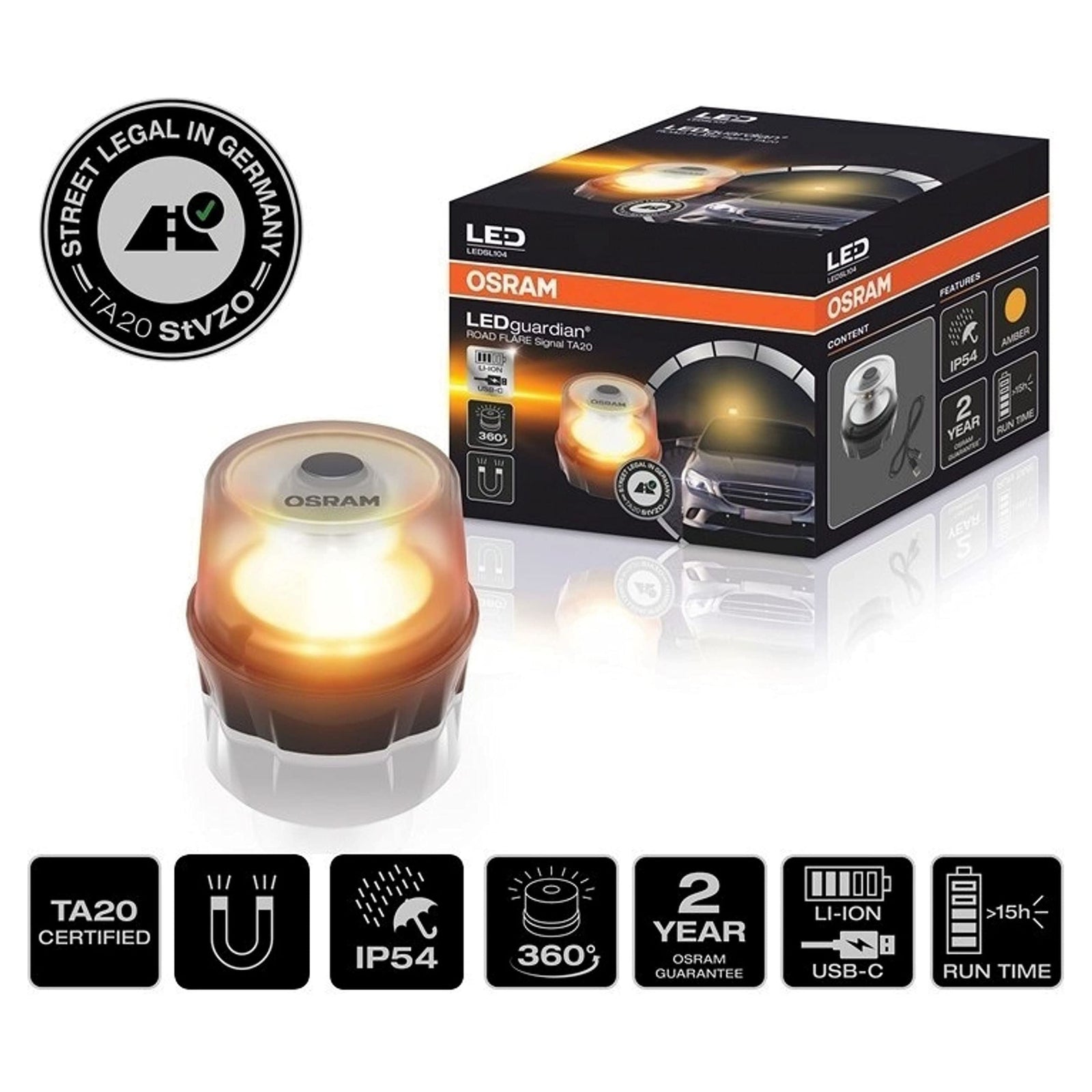 Osram LEDguardian ROAD FLARE Signal TA20, LEDSL104, rechargeable magnetic LED wa