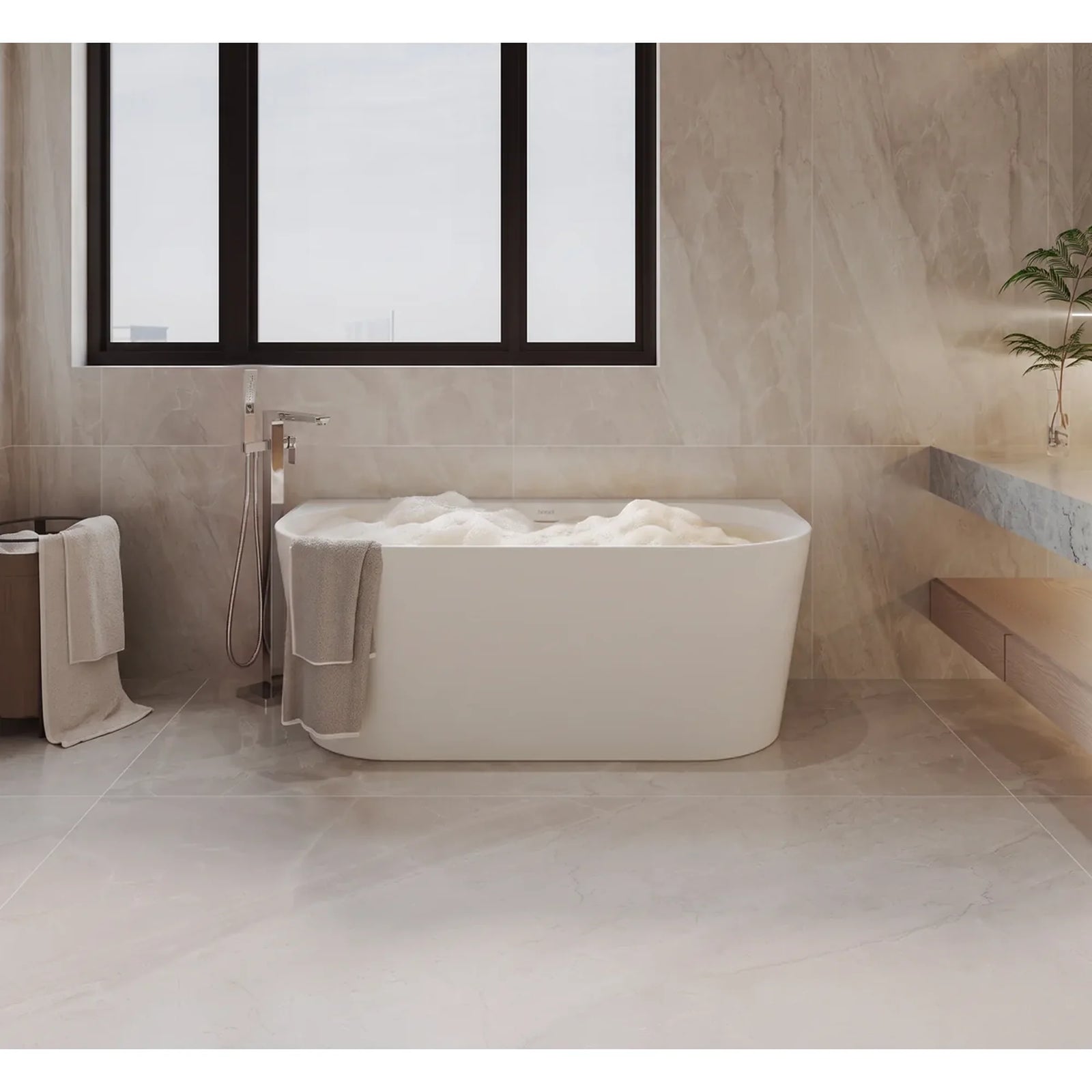Baridi Back-to-Wall Slim Rim Bath 150cm - Gloss White