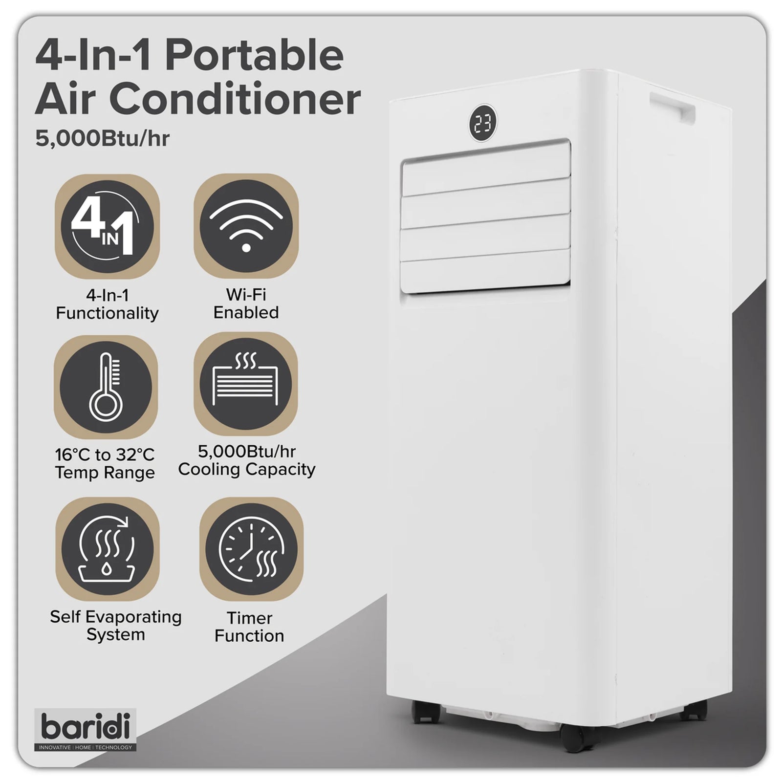 Baridi 4-in-1 Portable Air Conditioner DH412 5000Btu/hr