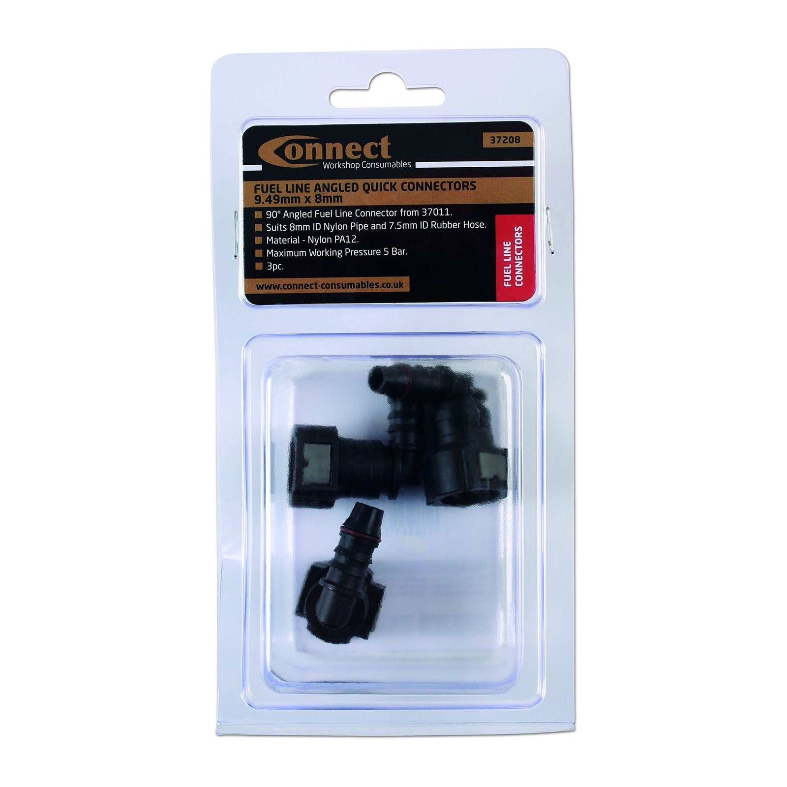 Connect 90 Angled Fuel Line Quick Connectors 9.49 x 8mm 3pc 37208