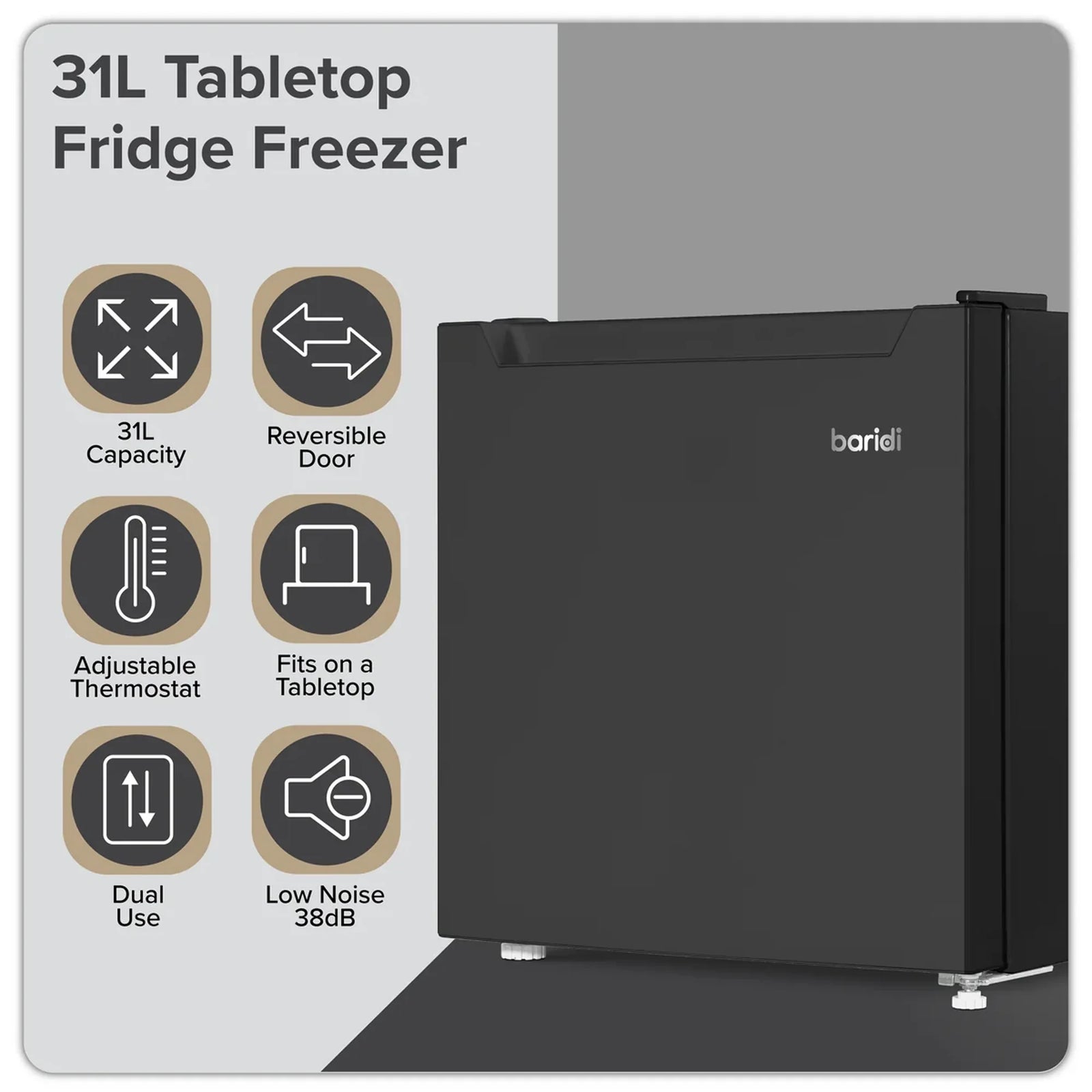 Baridi Mini Tabletop Fridge/Freezer DH255 31L Capacity - Black