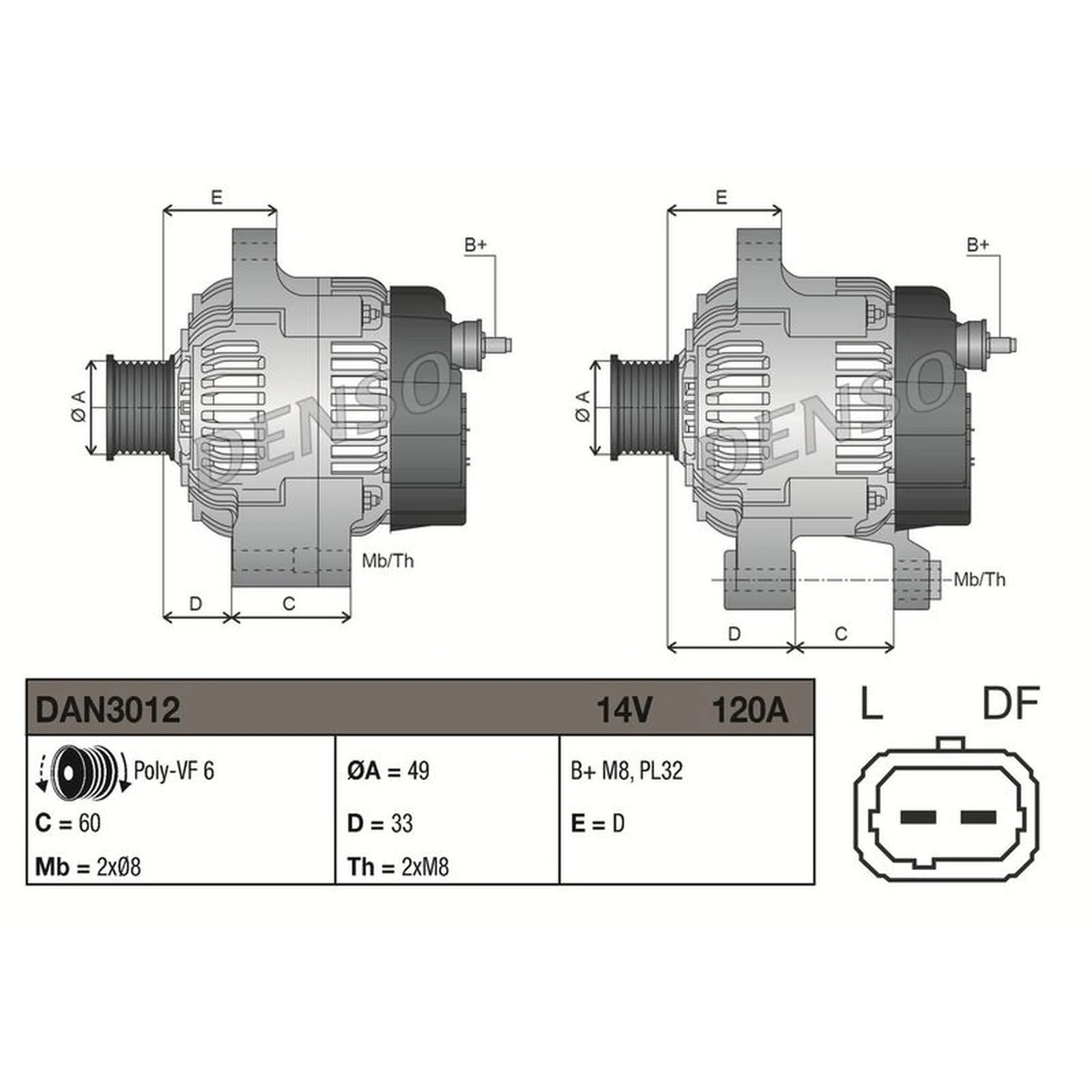 Denso Car Alternator 12V DAN3012
