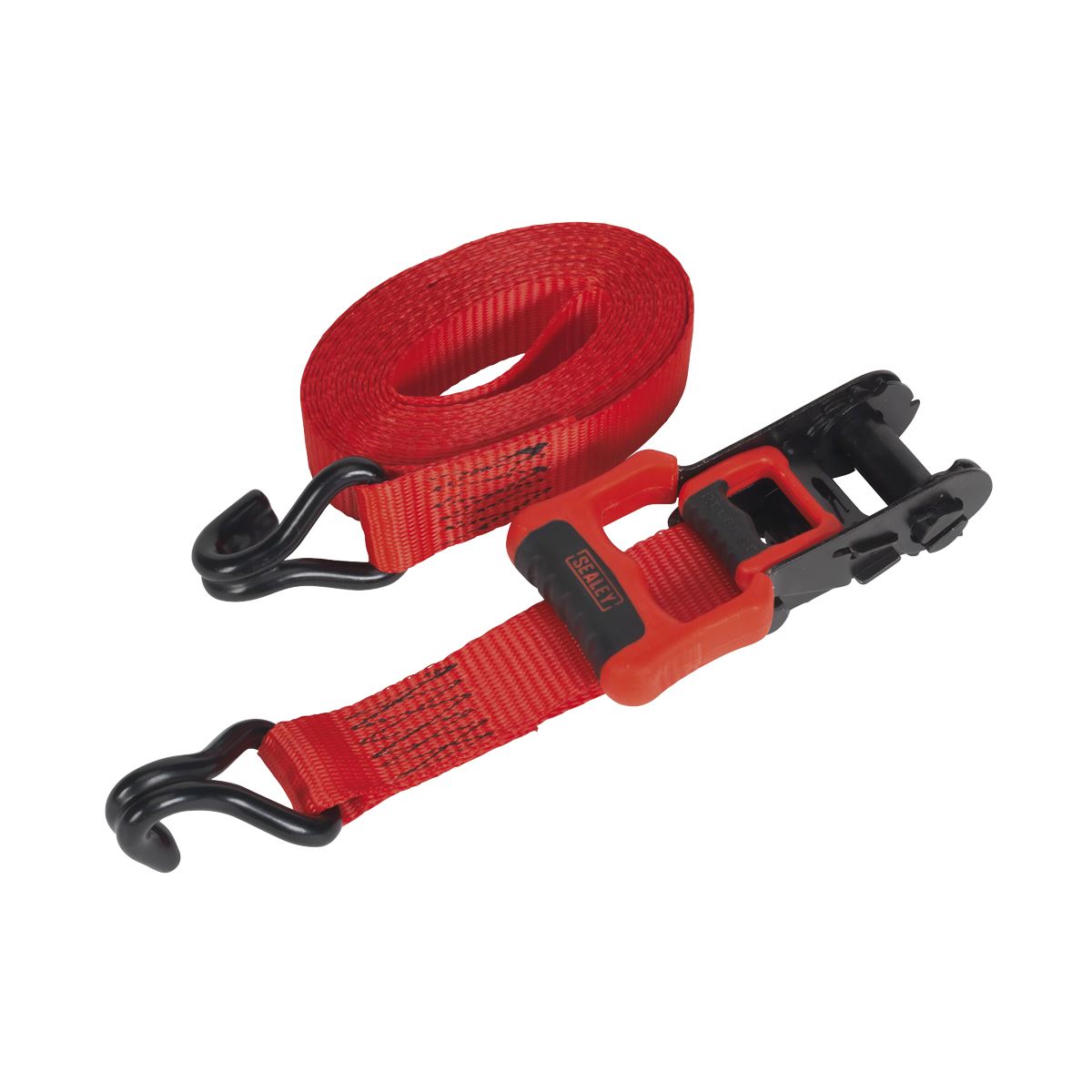 Sealey Ratchet Straps 32mm x 4.9m Polyester Webbing with J-Hooks 1200kg Breaking