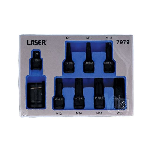 Laser Dual Drive Spline Impact Bit Socket Set 9pc 7979