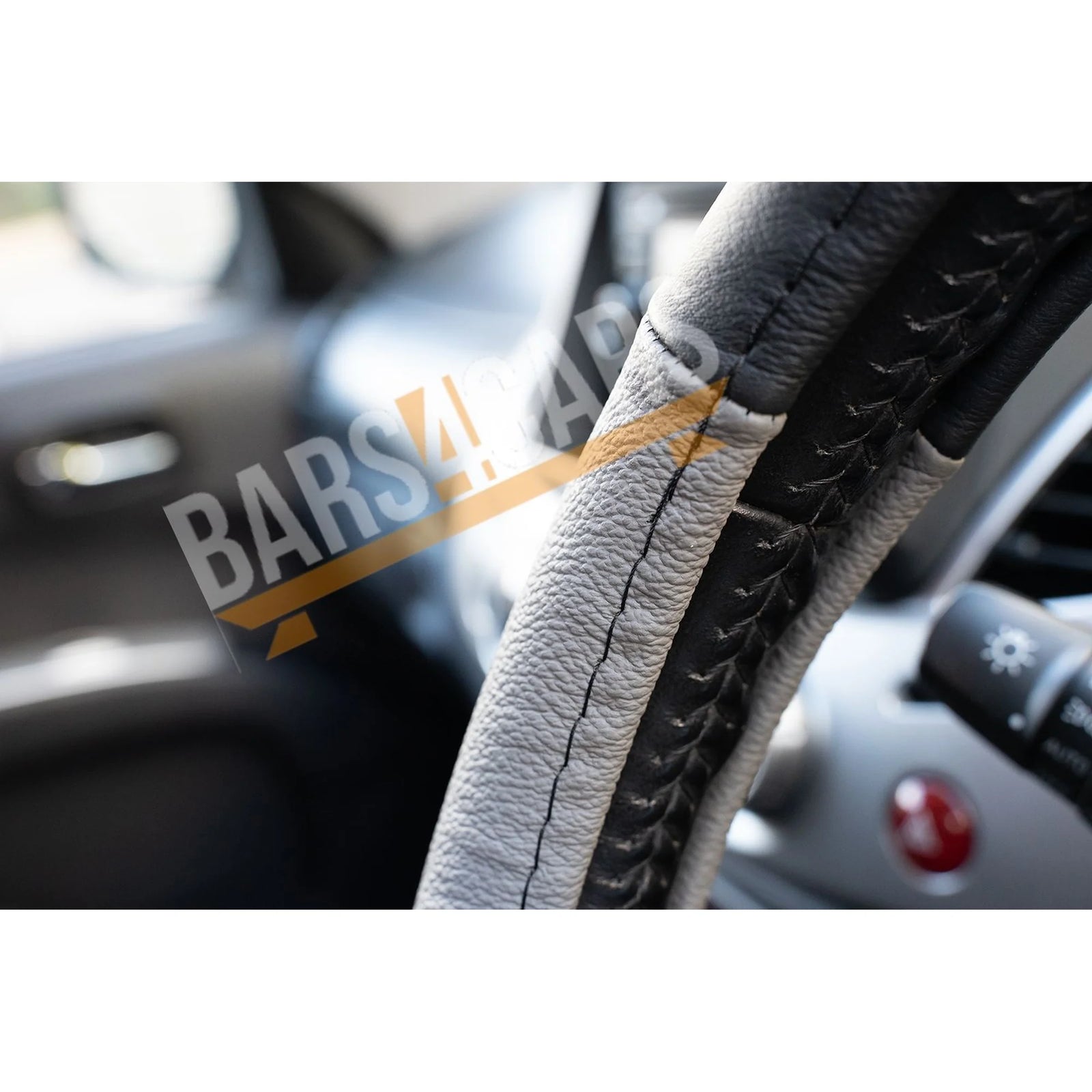 Streetwize Grey Black Genuine Leather Stitched Steering Wheel Cover Universal