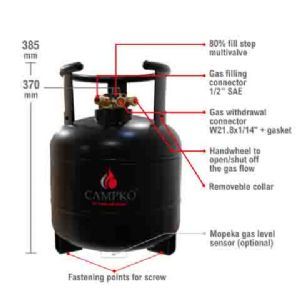 Campko Refillable Gas Bottle 15 Litres With 80% Multivalve 109666