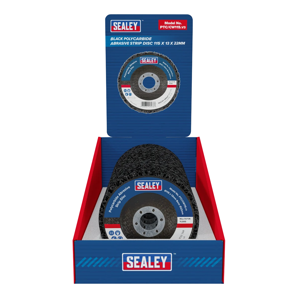 Sealey Polycarbide Abrasive Strip Disc 115mm Ø22mm Bore - Box of 10