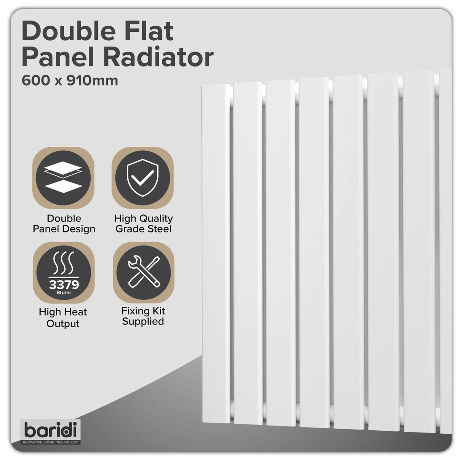 Baridi Horizontal Radiator DH351 600 x 910mm - White