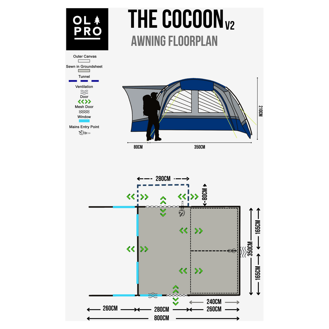 Olpro Cocoon v2 Campervan awning (Fibreglass Poles)